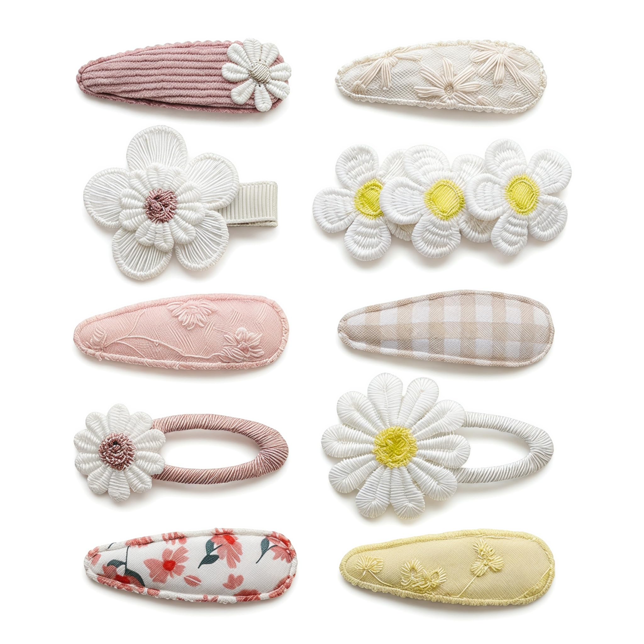 10 Pcs Baby Hair Clips for Girls Toddler, Fully Lined Non-Slip Snap Hair Clips with Floral Print, Embroidery Daisy Flower, Cute Flower Hair Accessories Barrettes for Baby Girl Kids Fine Hair