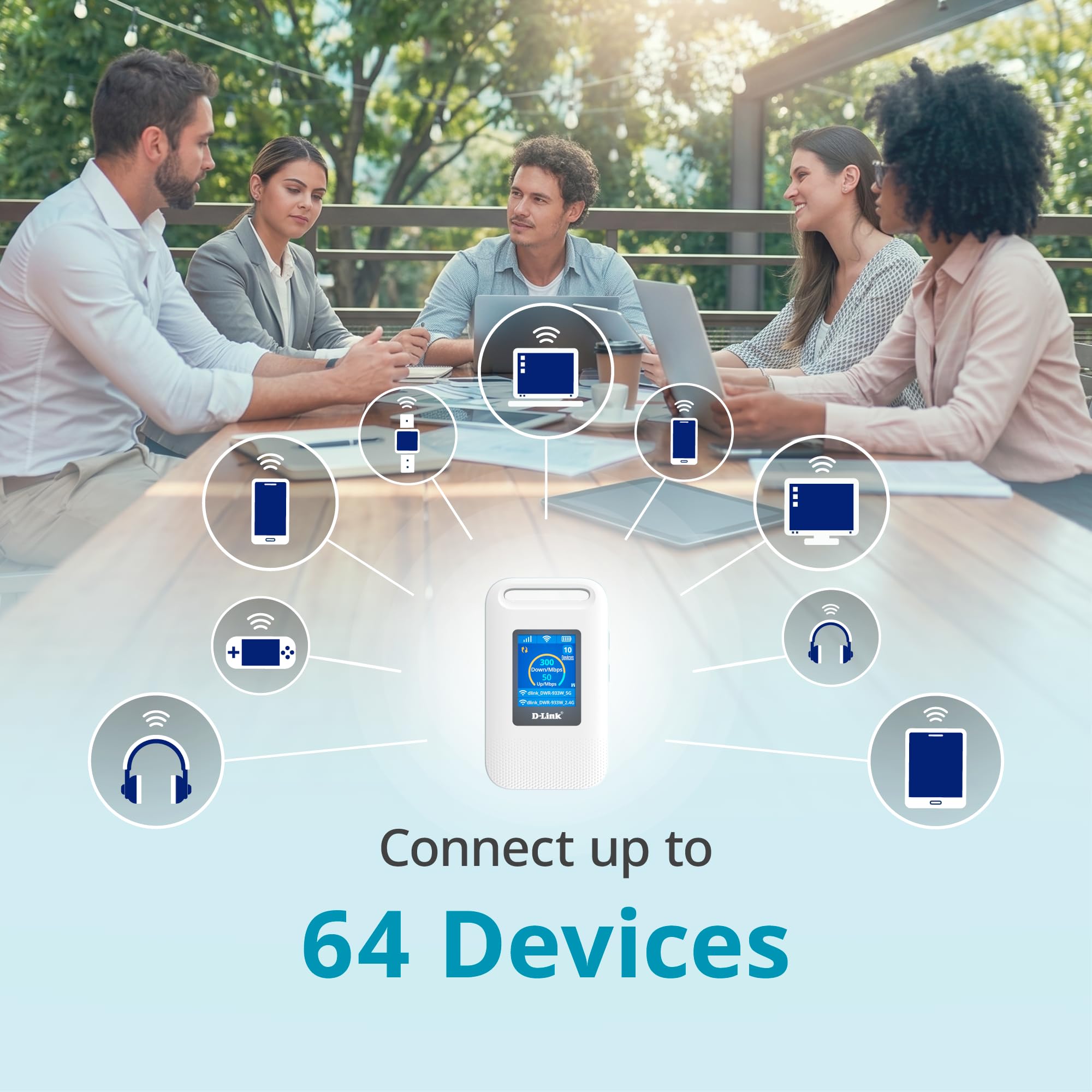D-Link DWR-933W 4G LTE+ AX600 Wi-Fi 6 mobilny hotspot, przenośny router SIM z wyświetlaczem LCD, dwuzakresowo Wi-Fi, połączenie do 64 urządzeń, akumulator 3000 mAh, USB-C