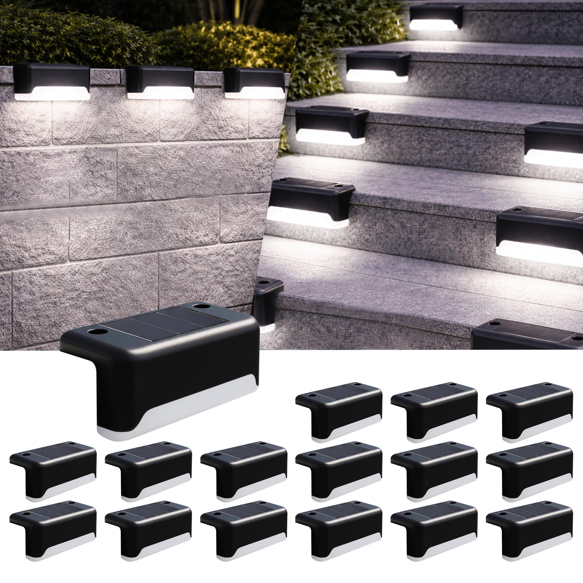 Waterproof 16 Pack Solar Fence Lights Outdoor Garden - Warm White LED Wall Light with Auto On-Off LED - Dusk to Dawn Outdoor Lighting for Deck Yard Balcony Garage - 10 Lumens Glow Pathway Lighting