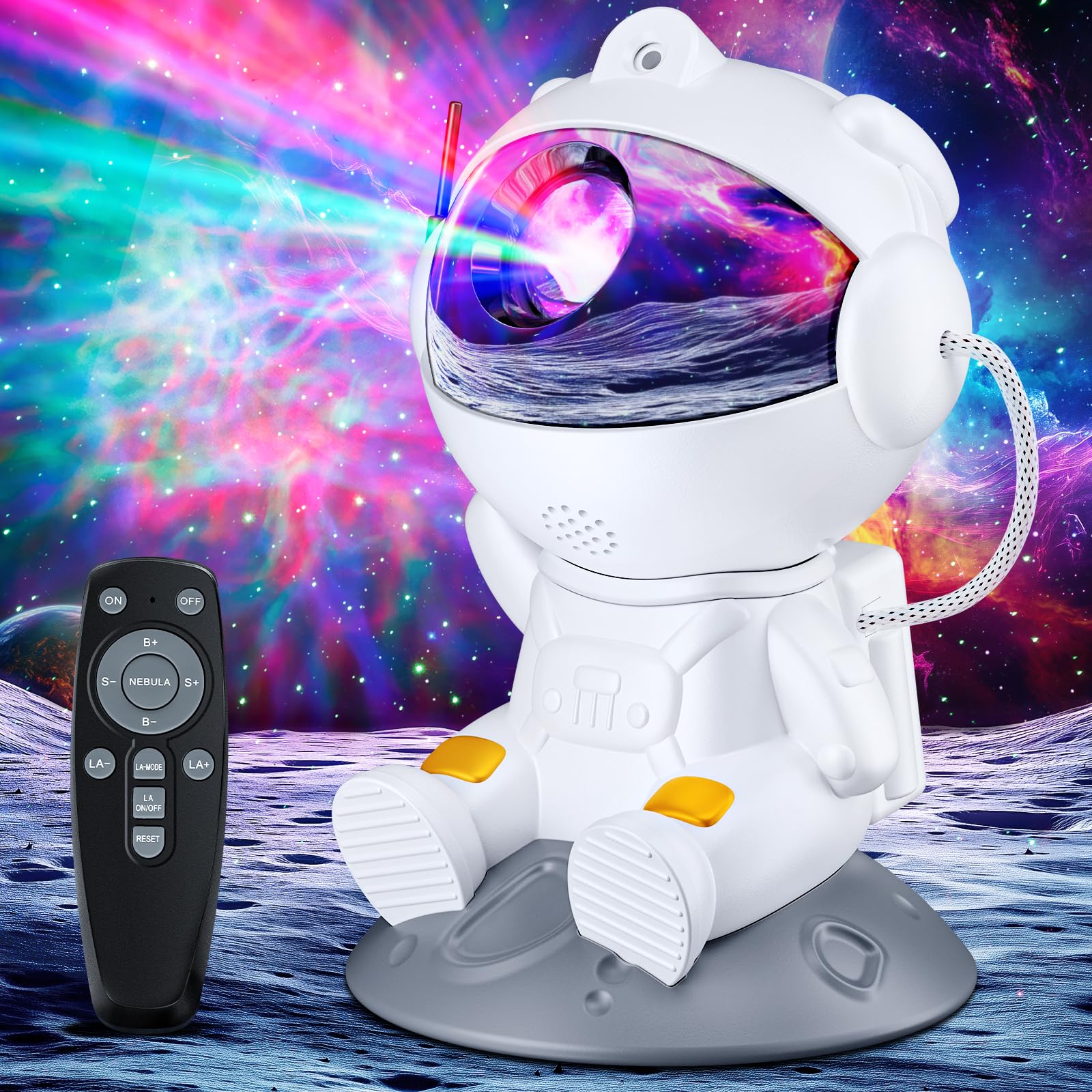 Proyector Galaxia Astronauta - Luz Nocturna Infantil con Nebulosa, 8 Modos, Rotación 360° y Mando Distancia - Proyector Estrellas Techo, Regalo Para Niños y Adultos