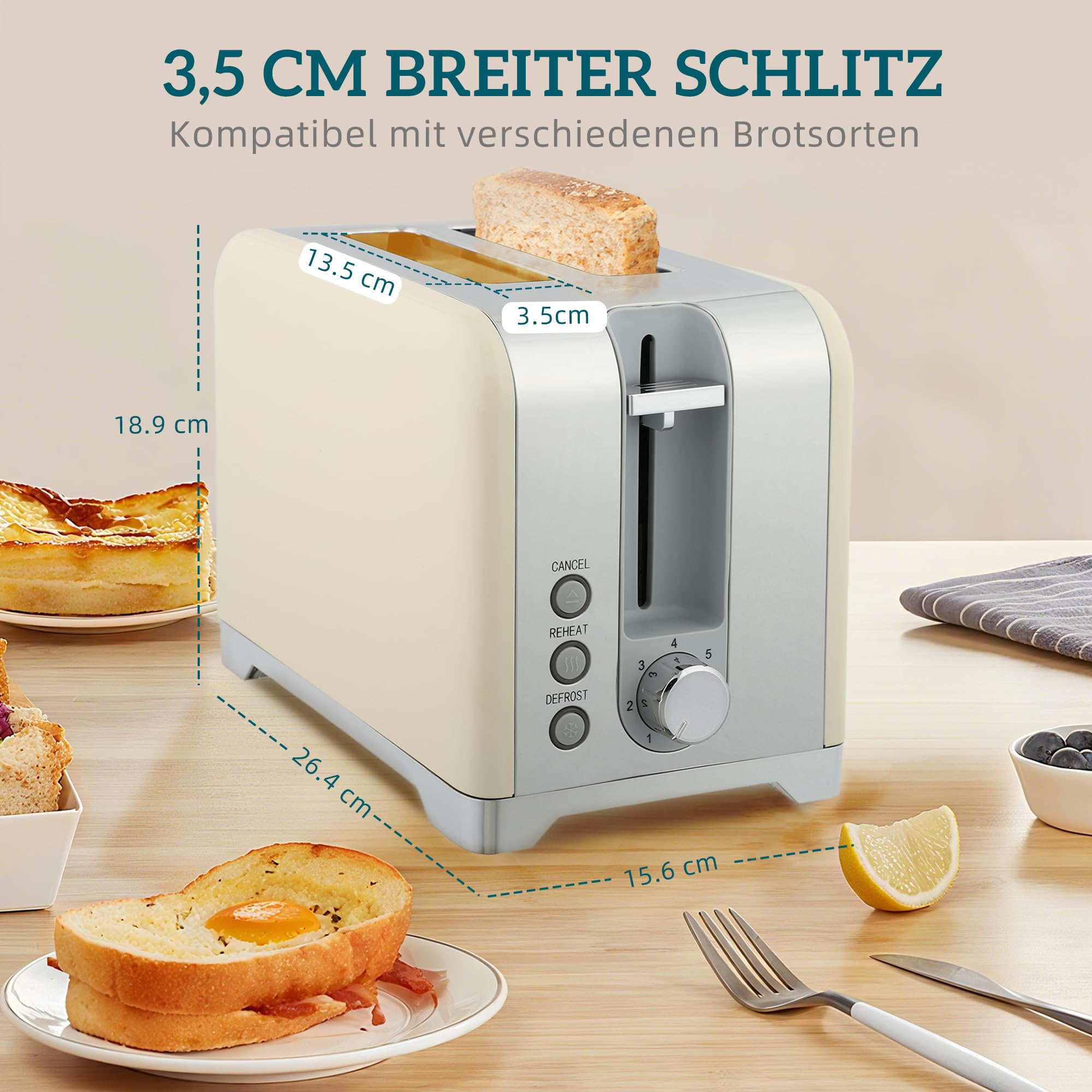 HOMCOM Wasserkocher Toaster Set, 2200 W, 1,7 L Edelstahl, Frühstückset, Cremeweiß
