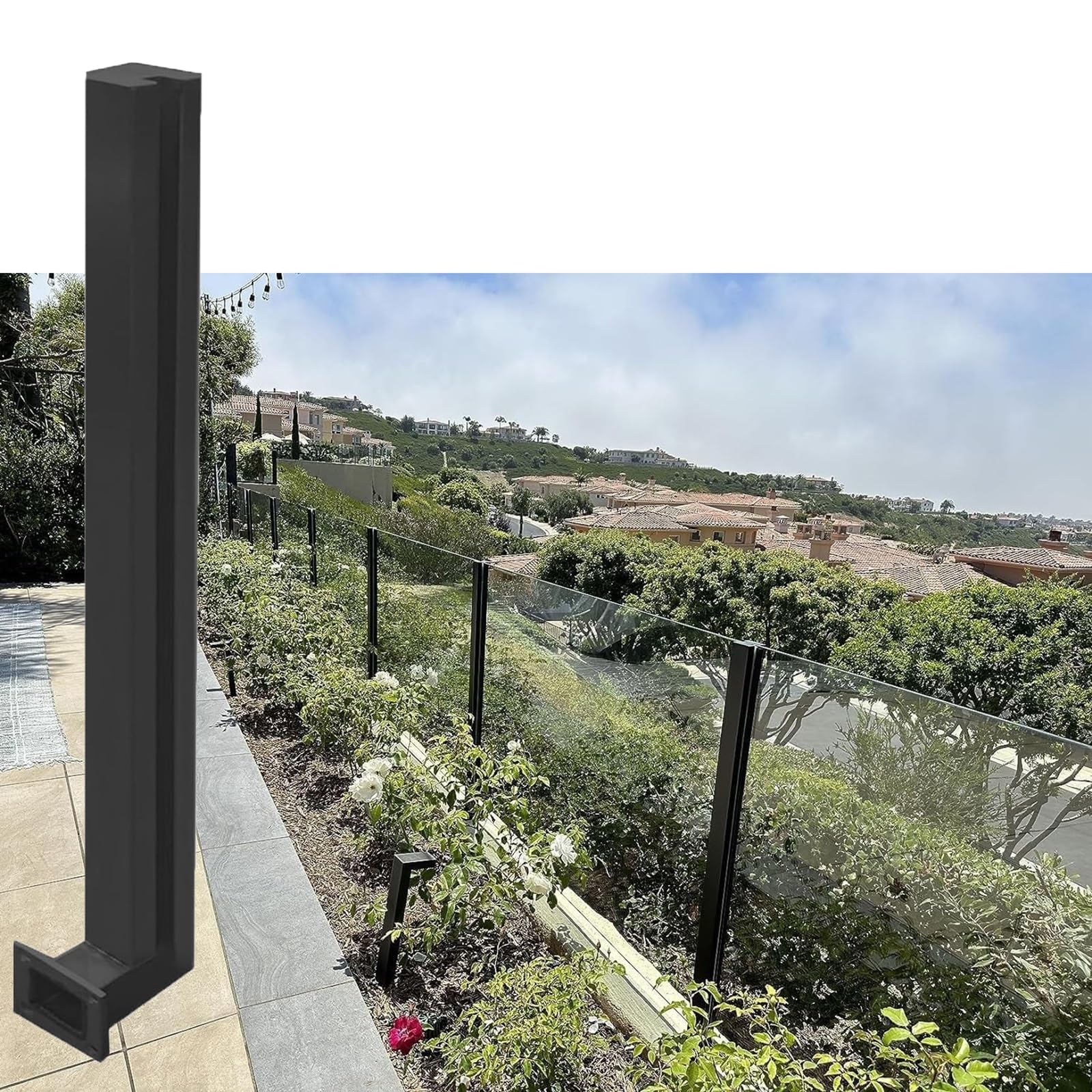 WDJBPSH Black Deck Glass Panel Fencing Railing Post, Wall Mount Balcony Railing System with Complete Installation Kit, Custom Height Guardrail Pillar(Black- Left end post,H-37in/94cm)