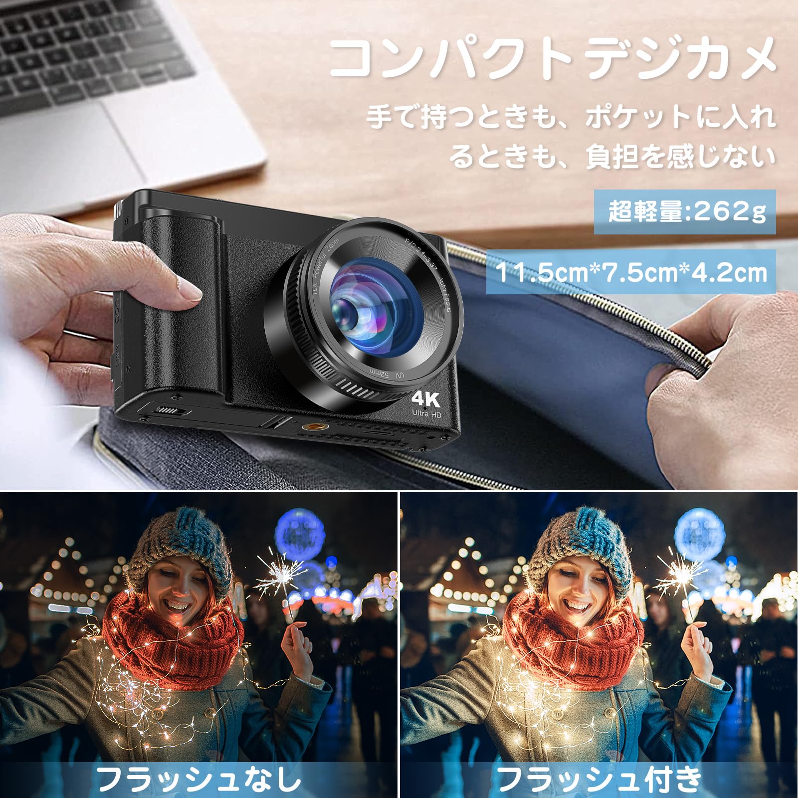 4K4800万画素デジタルカメラ3インチ大画面32Gカードバッテリー 2個付き黒 4K4800万画素デジタルカメラ3インチ大画面 32G カードバッテリー