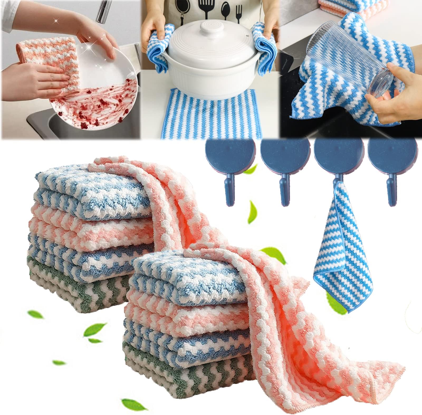 Straseapoit Microfiber Cleaning Rag, Microfiber Cleaning Rag, Multifunction Reusable Scouring Towel Pads for Kitchen, Bathroom, Furniture, Nonstick Oil Washable Fast Drying, 11.8 x 11.8inches (10)