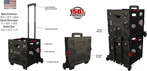 Miniatura 2 de Olympia Tools 85-015 Grand - Carrito plegable de almacenamiento con mango telescópico para un fácil transporte, capacidad de peso de hasta 150 libras