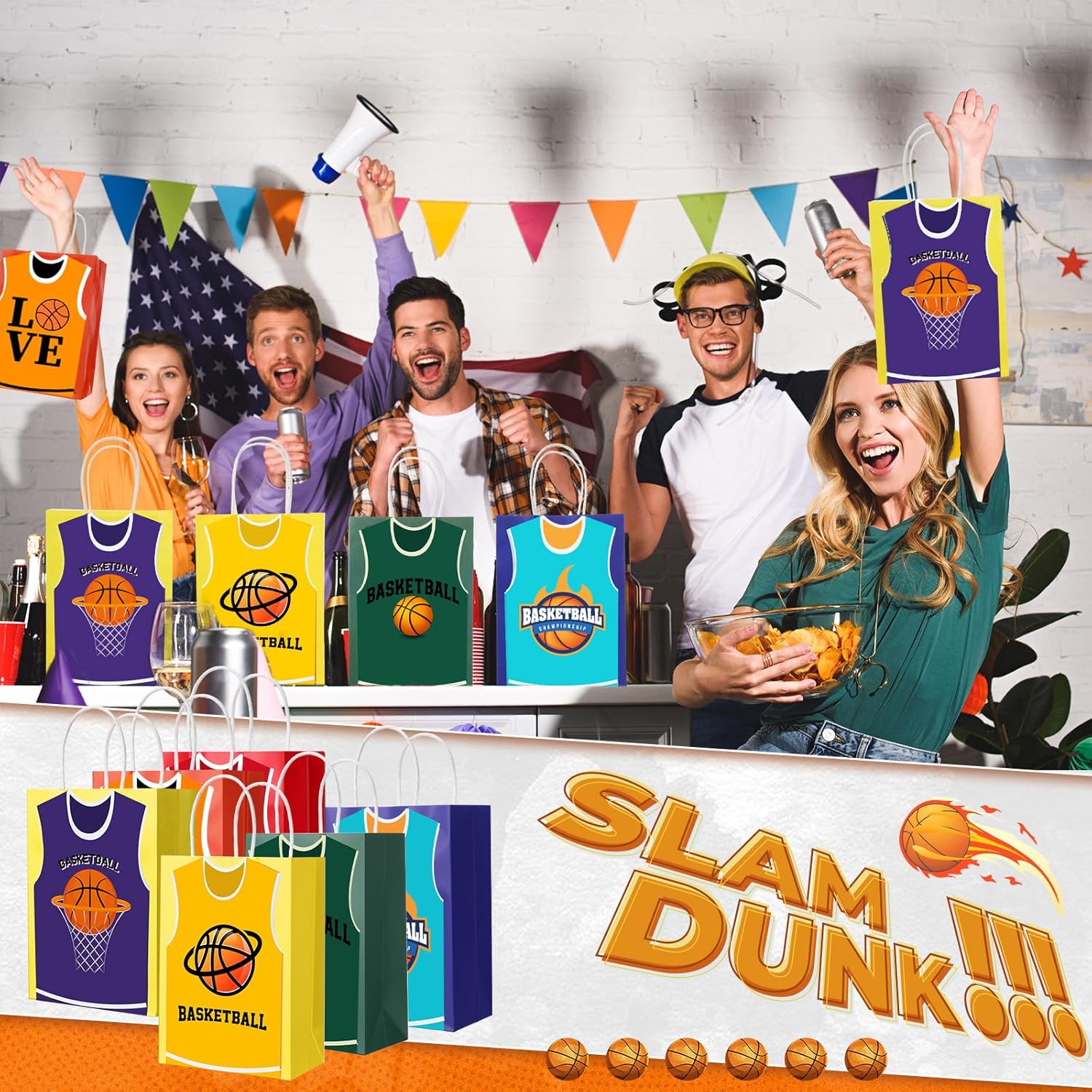Kolldenn 24 Pcs Basketball T-shirt Gifts Bags with Handles for Basketball Theme Birthday Party Supplies Jersey Goody Snacks Treat Candy Bag for Adults Sports Theme Birthday Party Supplies - Image 4