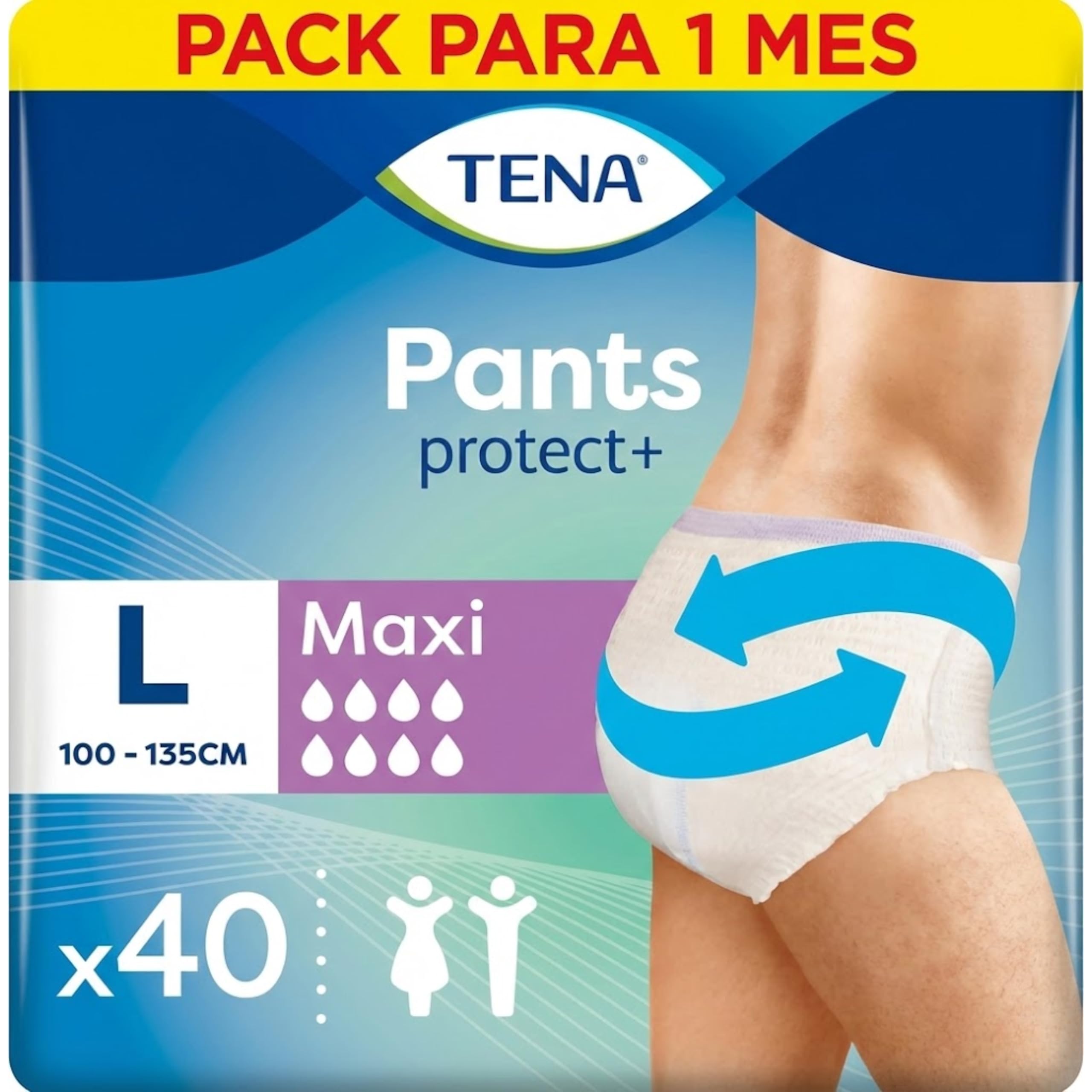 TENA Pants Maxi Talla L – Pack Mensual de 40 Unidades (4 x 10) – Ropa Interior Absorbente para Incontinencia Fuerte – Protección Triple, Transpirable y con Control de Olor.