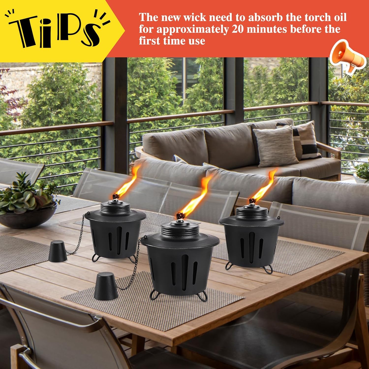 4 Pack Citronella Table Top Torches, 15oz Mini Fire Pit Tabletop Torch for Outside, Metal Tabletop Flame Torch Includes Long Lasting Wick and Snuffer for Yard, Patio, Deck, Garden, Party