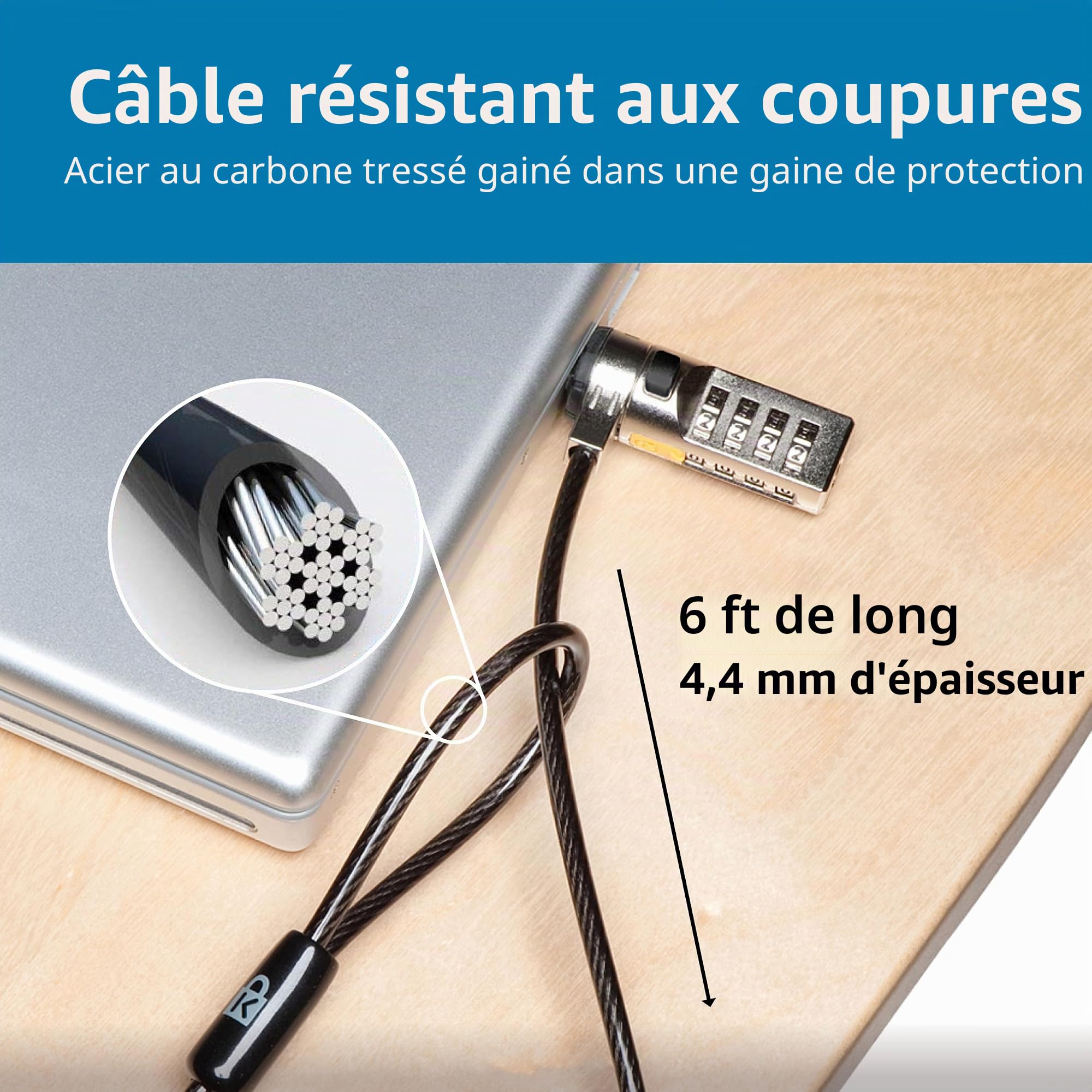 Kensington Câble antivol à combinaison pour ordinateurs portables et autres appareils (K64673AM)