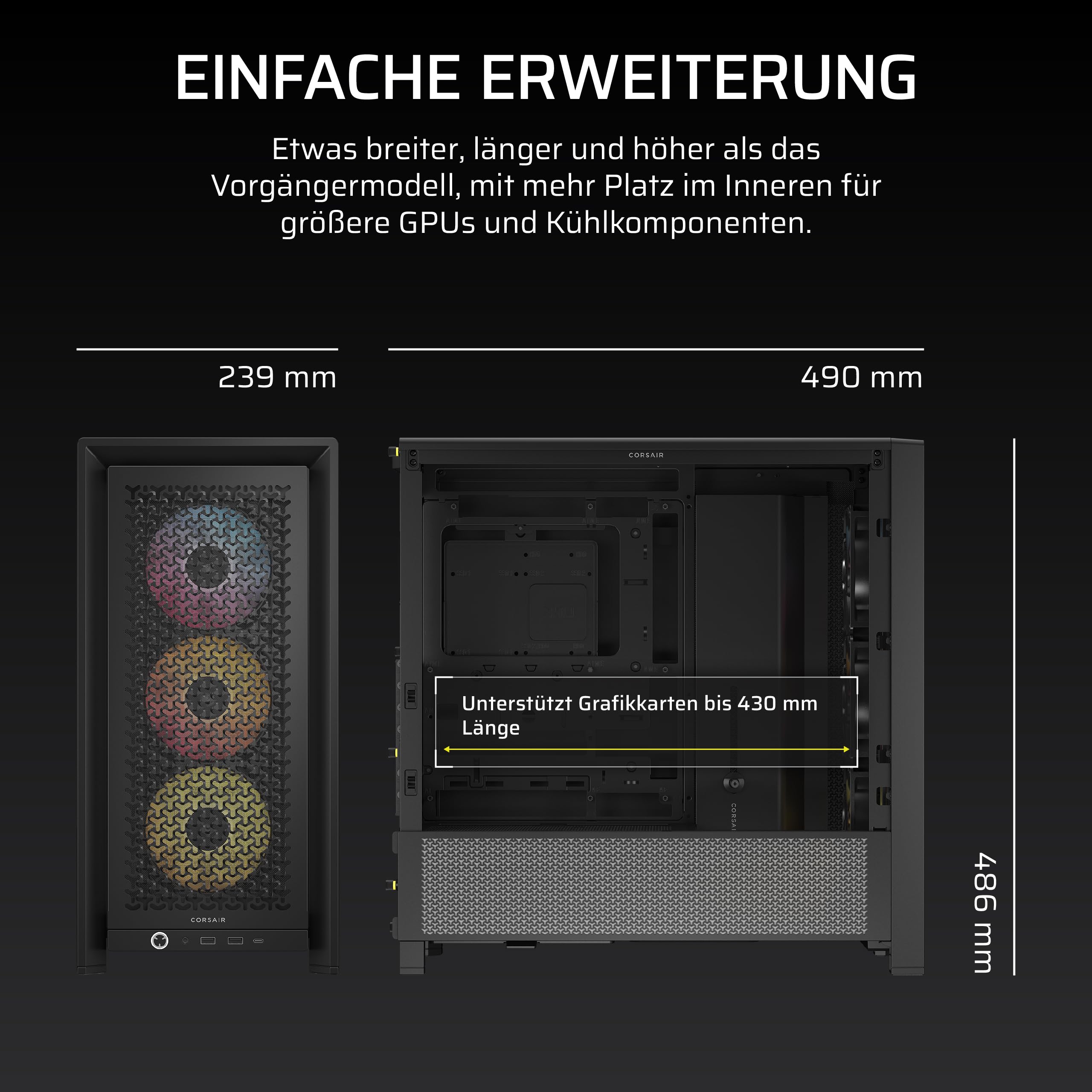CORSAIR Frame 4000D RS ARGB Modulares Mid-Tower ATX PC-Gehäuse – Schwarz
