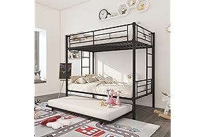 Heavy-Duty Twin Over Twin Metal Bunk Bed with Pull-Out Trundle