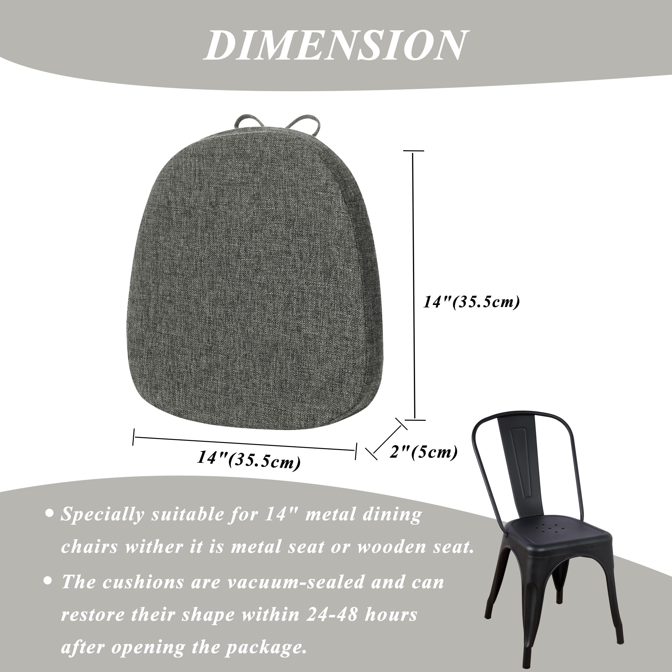 FlyGulls Dining Chair Cushions Set of 6 Non Slip Seat Cushions for Dining Chairs with Ties and Washable Covers Kitchen Seat Pads 35.5x35.5cm Dark Grey - Image 2