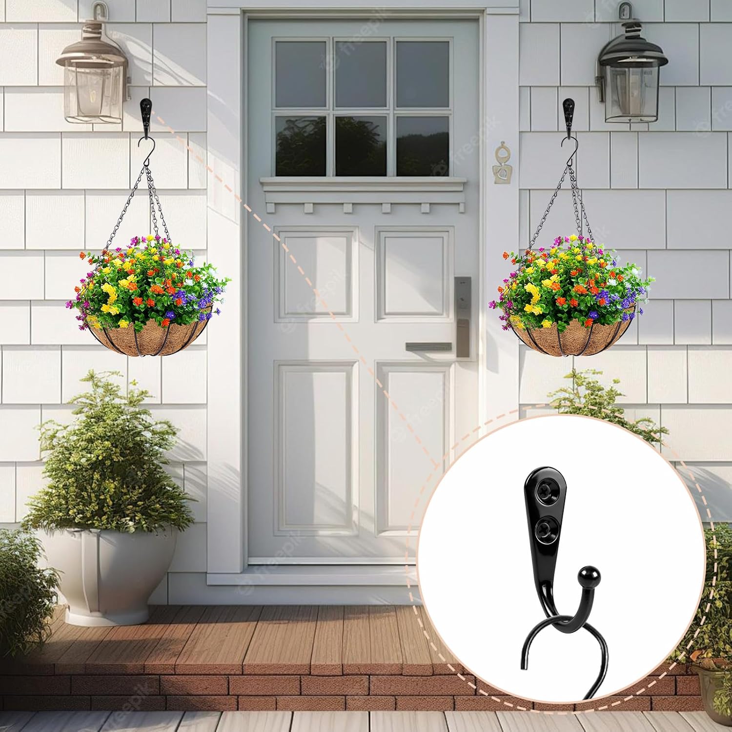 10 Pack Command Hooks, Black Heavy Duty Metal Shower Curtain Hooks with 20 Pieces Screws for Bathroom, Kitchen, Closet, and Garage, Easy to Use