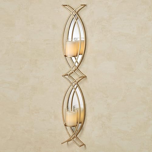 Candelabro de pared de metal calado con espejo de Travelle contemporáneo dorado 6.5 pulgadas de ancho x 5.5 pulgadas de profundidad x 40 pulgadas de