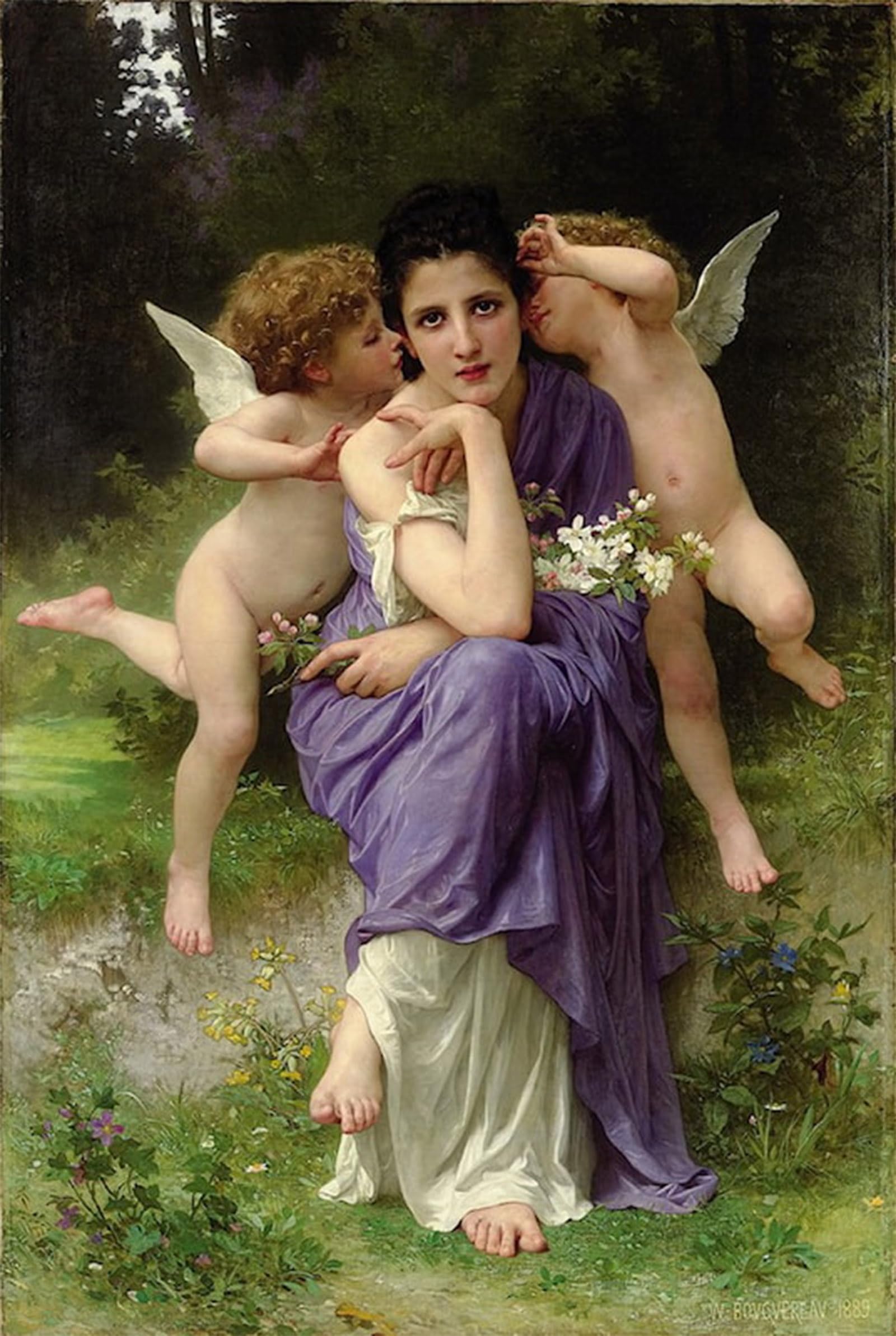 ARTXLXXBN Famous Print Painting Colorful Art Print Songs of Spring by William Adolphe Bouguereau Canvas Art Decorations for Home Decor 60x90cm