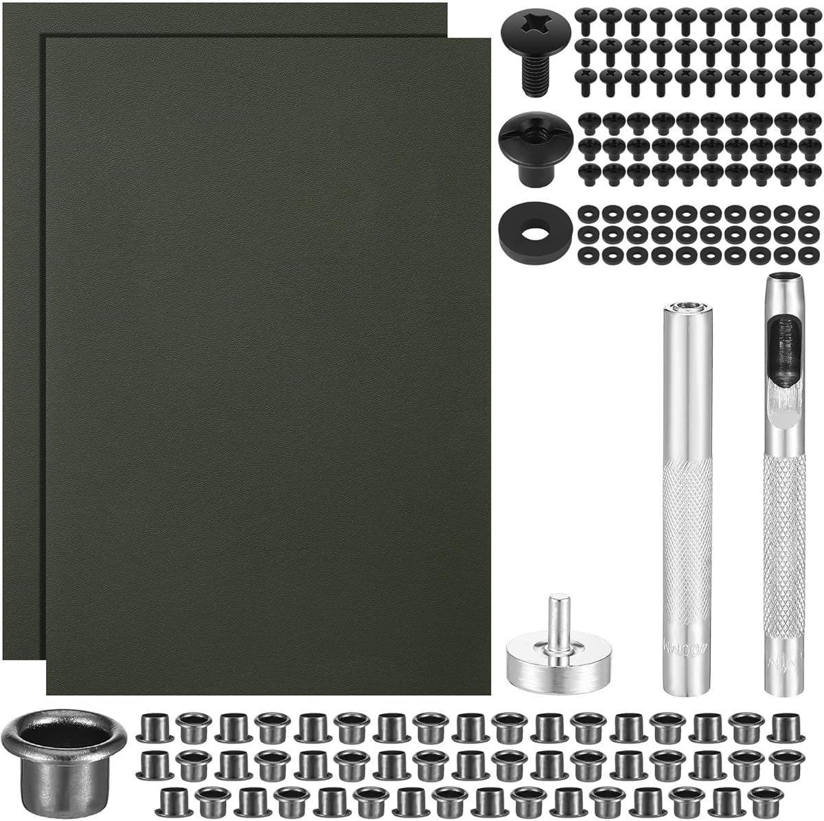 145 Pcs DIY Holster Kit Include Eyelet Hand Setter & Eyelet Combo Thermoform Sheet Cross Recessed Screw Head Open Slotted Fastener Rubber Washer for Making Knife Sheath Keel