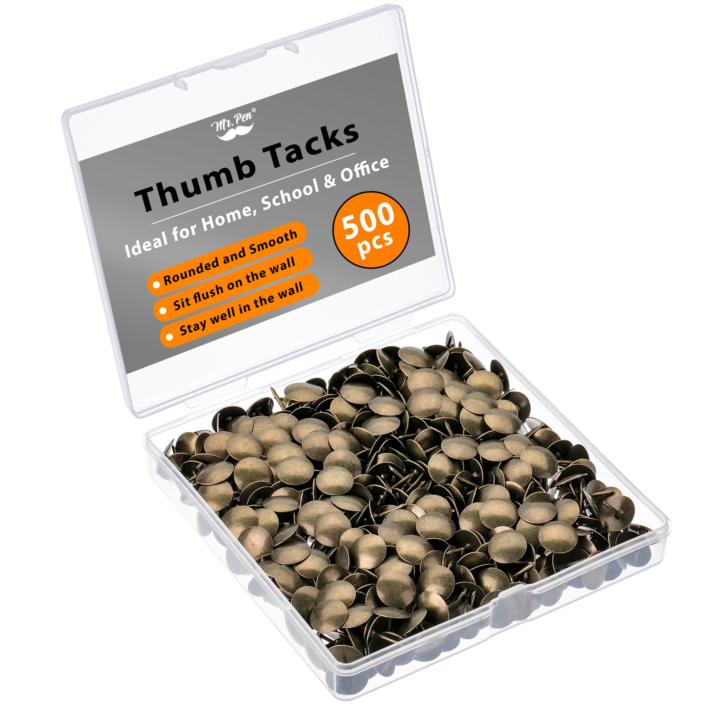 Mr. Pen Bronze Thumb Tacks - 500 Pack Metal Pins For Bulletin Board
