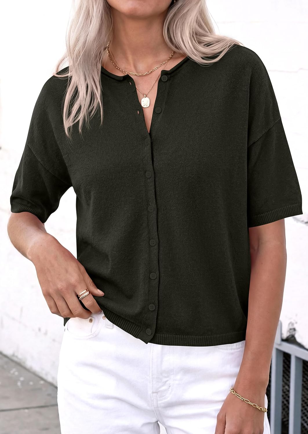 PRETTYGARDEN Women Spring Short Sleeve Cardigan Sweaters Button Down Knit Shirt Blouse Dressy Casual Tops 2026 Summer Outfits - Image 2