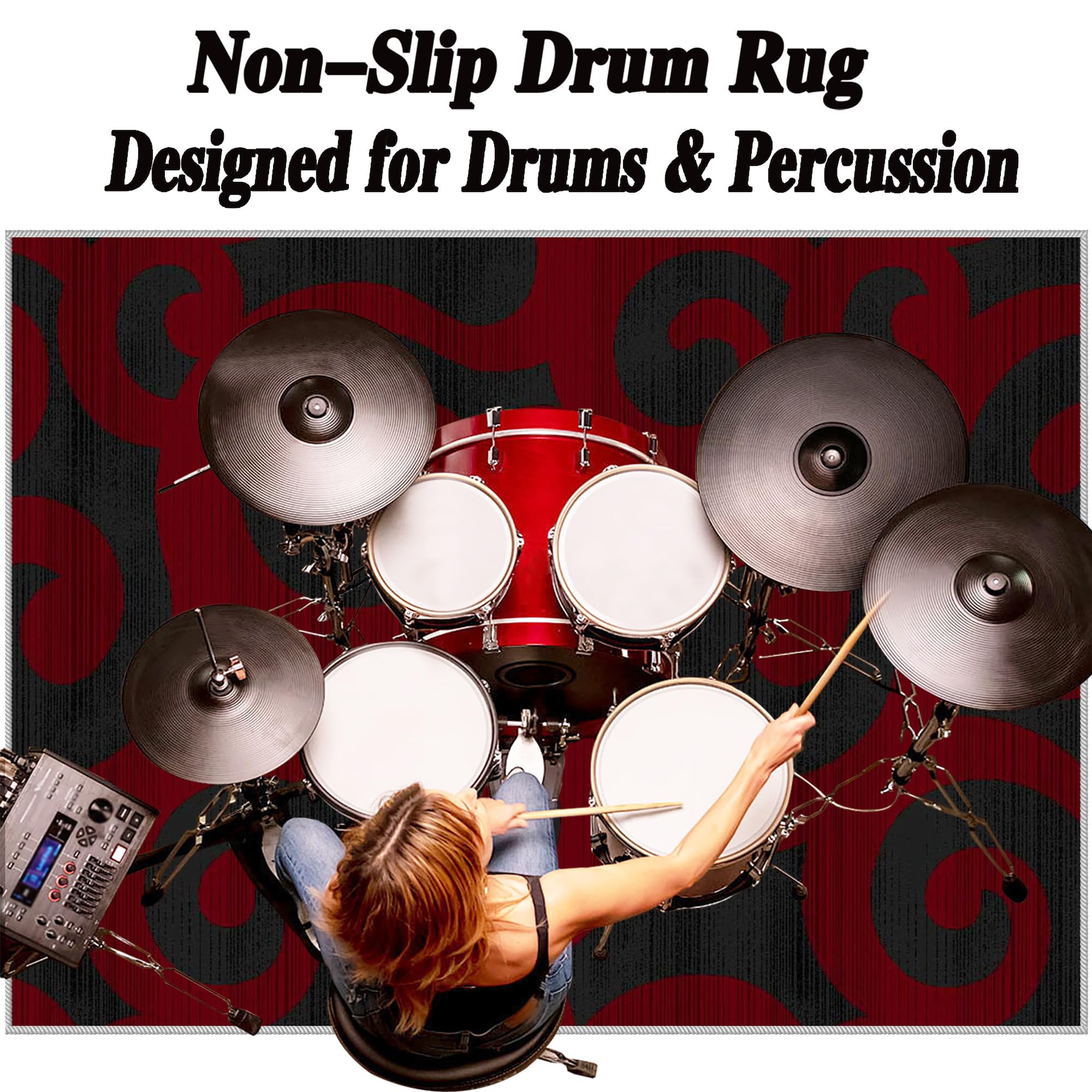 Tappetino per Batteria Acustica Tappeto Batteria Tappetino per Batteria Drum Tappeto Insonorizzato per Batterie Elettroniche Rullante Acustica Snare Drum Grancassa Coperta Antiscivolo 210 x 180 cm