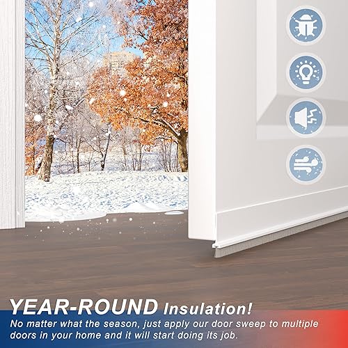 Miniatura 3 de Tope de puerta para debajo de la puerta, bloqueador de corrientes de aire, paquete de 2 aisladores ajustables de 39 pulgadas, tapón de ruido