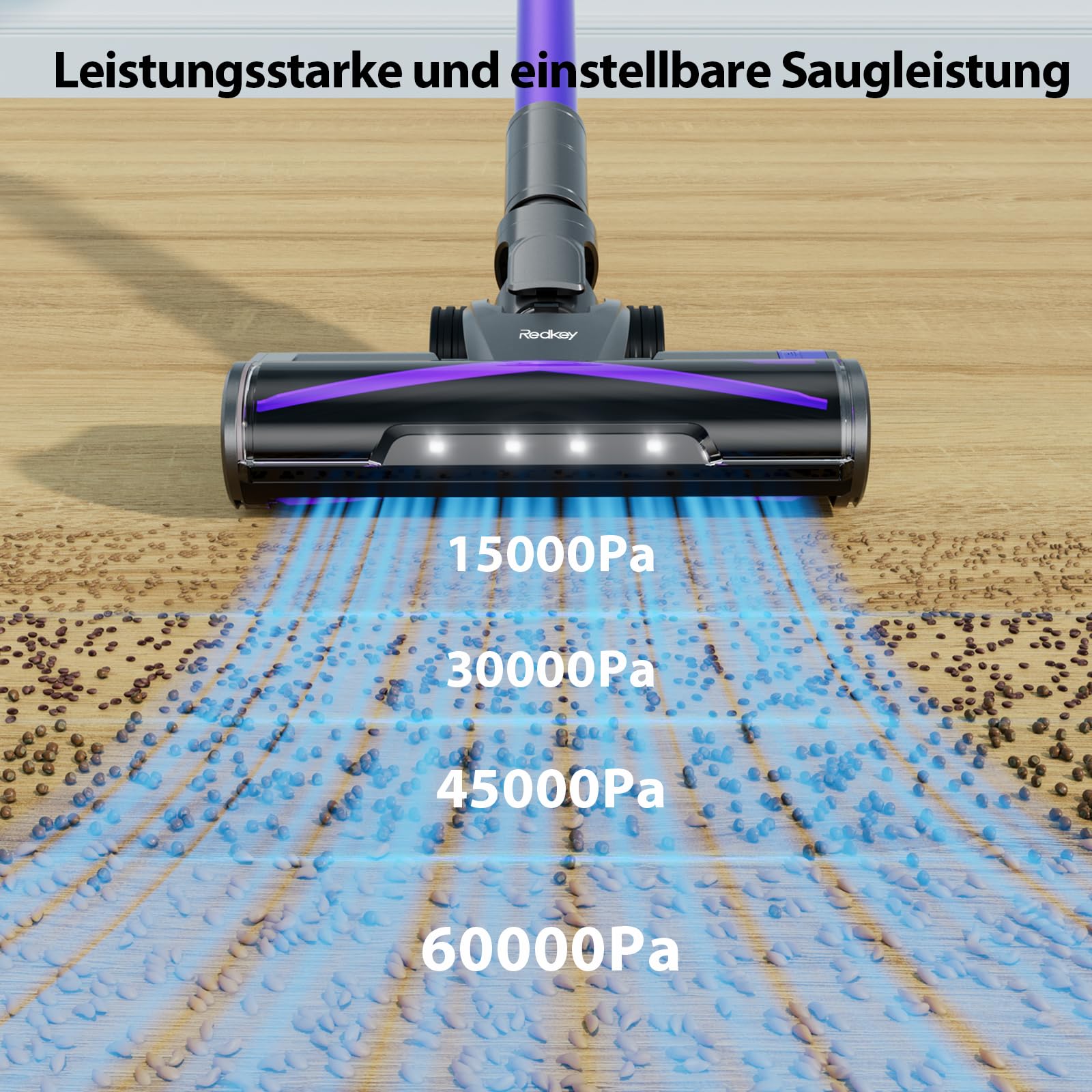 Redkey X18 Akku Staubsauger 60KPa/650W/80Mins, 8-in-1 Anti-Tangle Staubsauger Kabellos mit Display, LED-Bürste, Intelligenter Automatikmodus, für Tierhaare/Teppiche/Hartböden/Auto