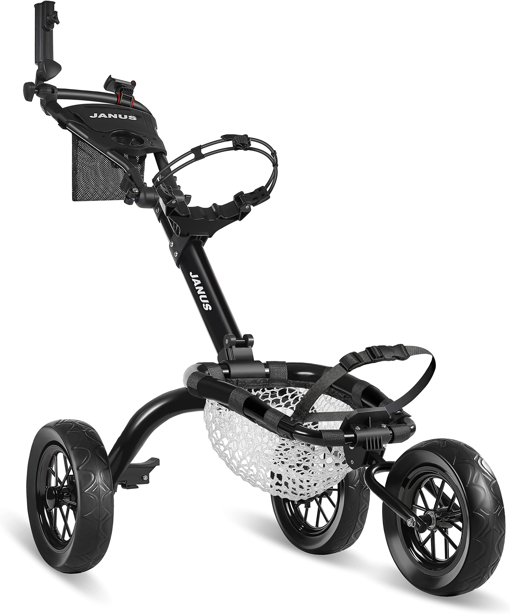 JANUS Golf Push cart,Foldable Golf Cart,with Golf net for Golf Chipping & Golf Swinging & Carrying Golf Accessories,with Foot Brake & Umbrella Holder & Assist Selfie Phone Holder