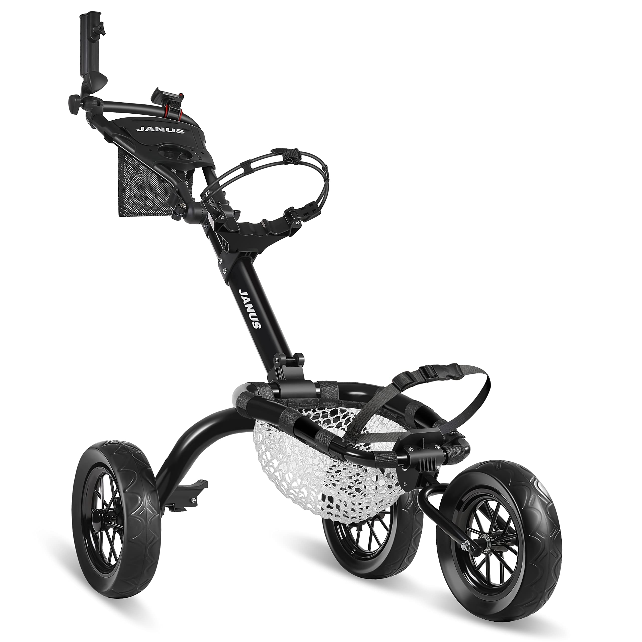JANUS Golf Push cart,Foldable Golf Cart,with Golf net for Golf Chipping & Golf Swinging & Carrying Golf Accessories,with Foot Brake & Umbrella Holder & Assist Selfie Phone Holder