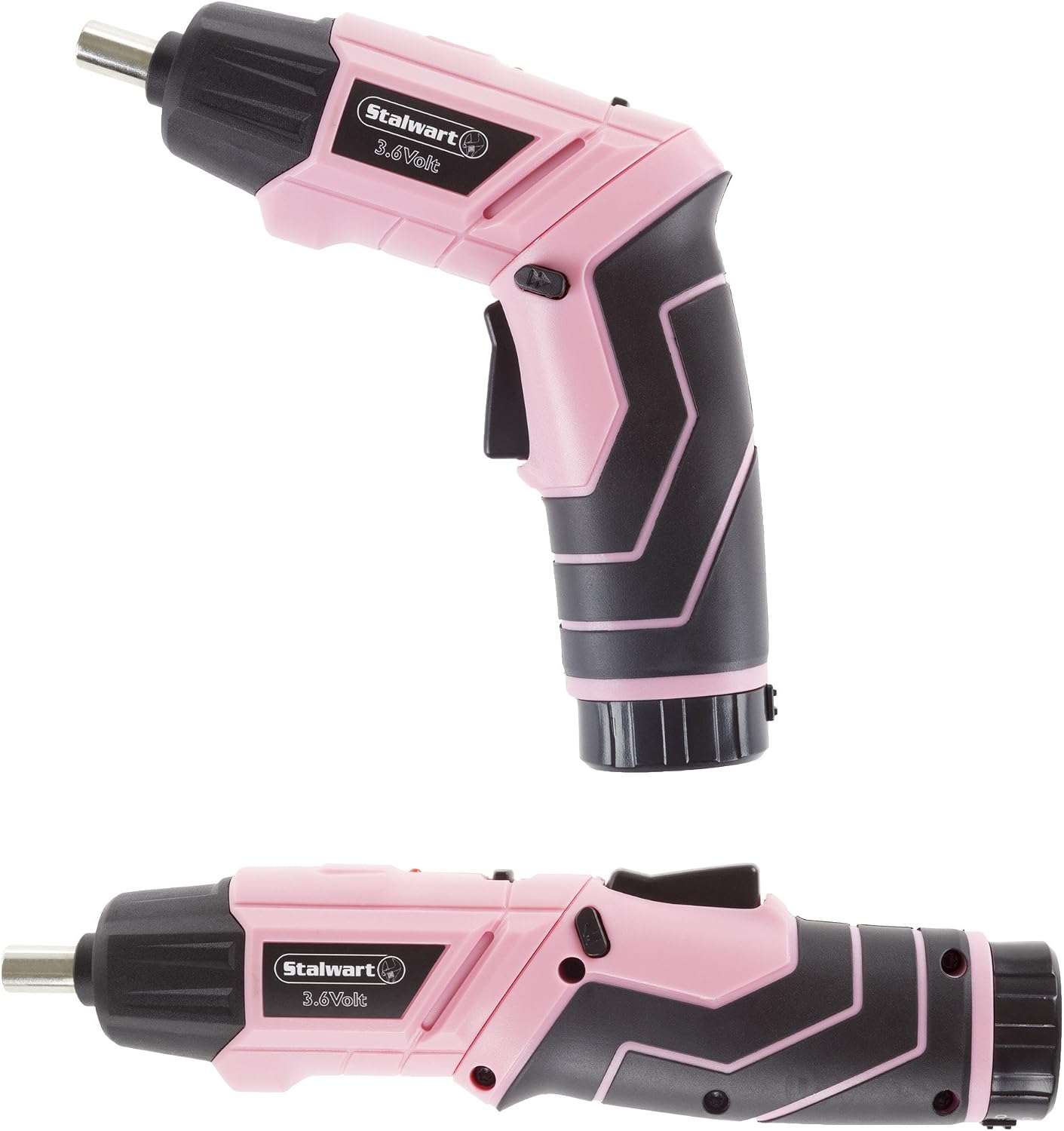 Stalwart - 75-PT1031 Pivoting Screwdriver 45 Pc. Set-Pivoting Cordless Power Tool with Rechargeable 3.6V Lithium Battery, LED Lights, Bits, Sockets, and Case by Pink