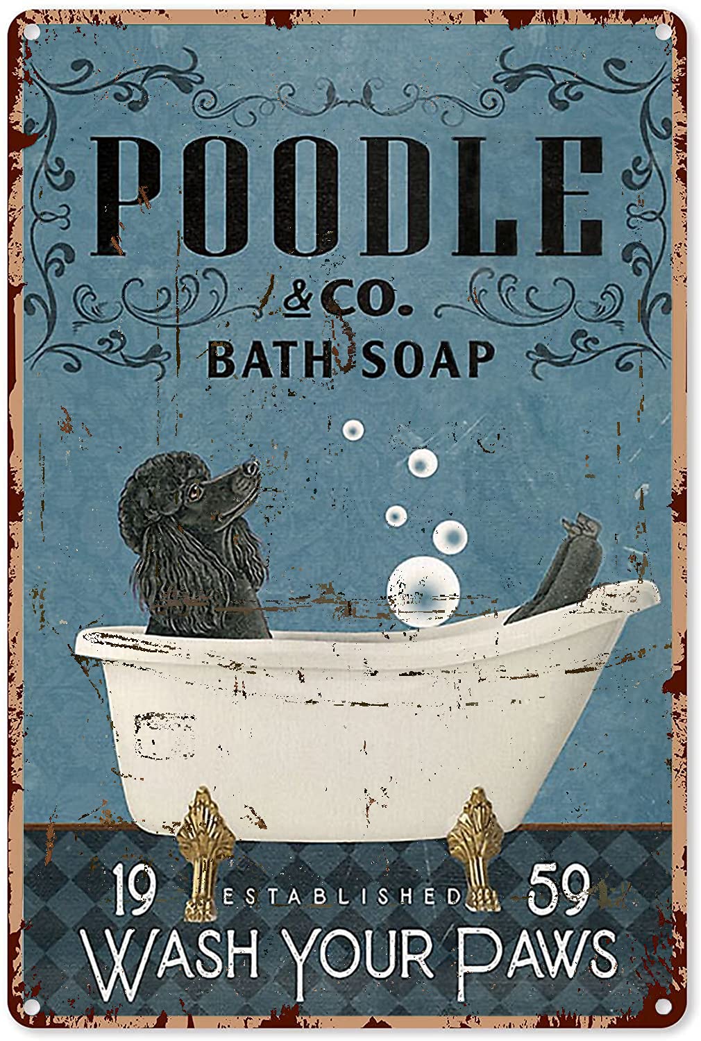 Buywell Poster929 Bathroom Art Wall Decor Bath Soap Company Black Poodle Wash Your Paws Vintage Home Decor Poster Decor Poster Wall Art Tin Sign Decor Metal Sign Poster 8X12 Inches