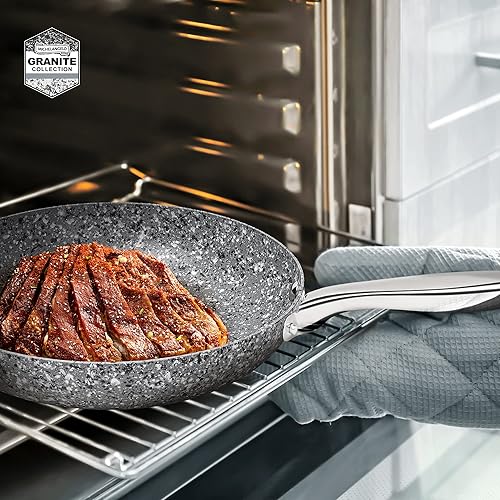 Miniatura 9 de MICHELANGELO Juego de sartenes antiadherentes, juego de sartenes de granito 9.5 y 11 con revestimiento antiadherente de piedra 100% libre de APEO y