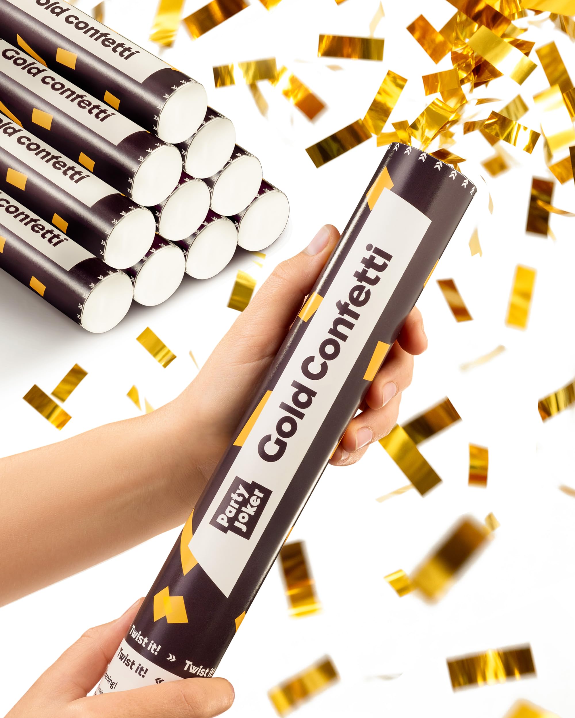 Confetti Cannons Gold - 10 Pack Party Poppers - Easy & Safe to Use - 30cm Cannon - Gold Foil - For Birthday, Wedding - Indoor & Outdoor Use