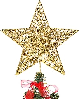 KEYIDO Gold Christmas Tree Star for Christmas Tree, 3D Metal Christmas Tree Star Topper, Gold Glitter Christmas Tree Topper for Christmas Tree Decoration, 20 cm