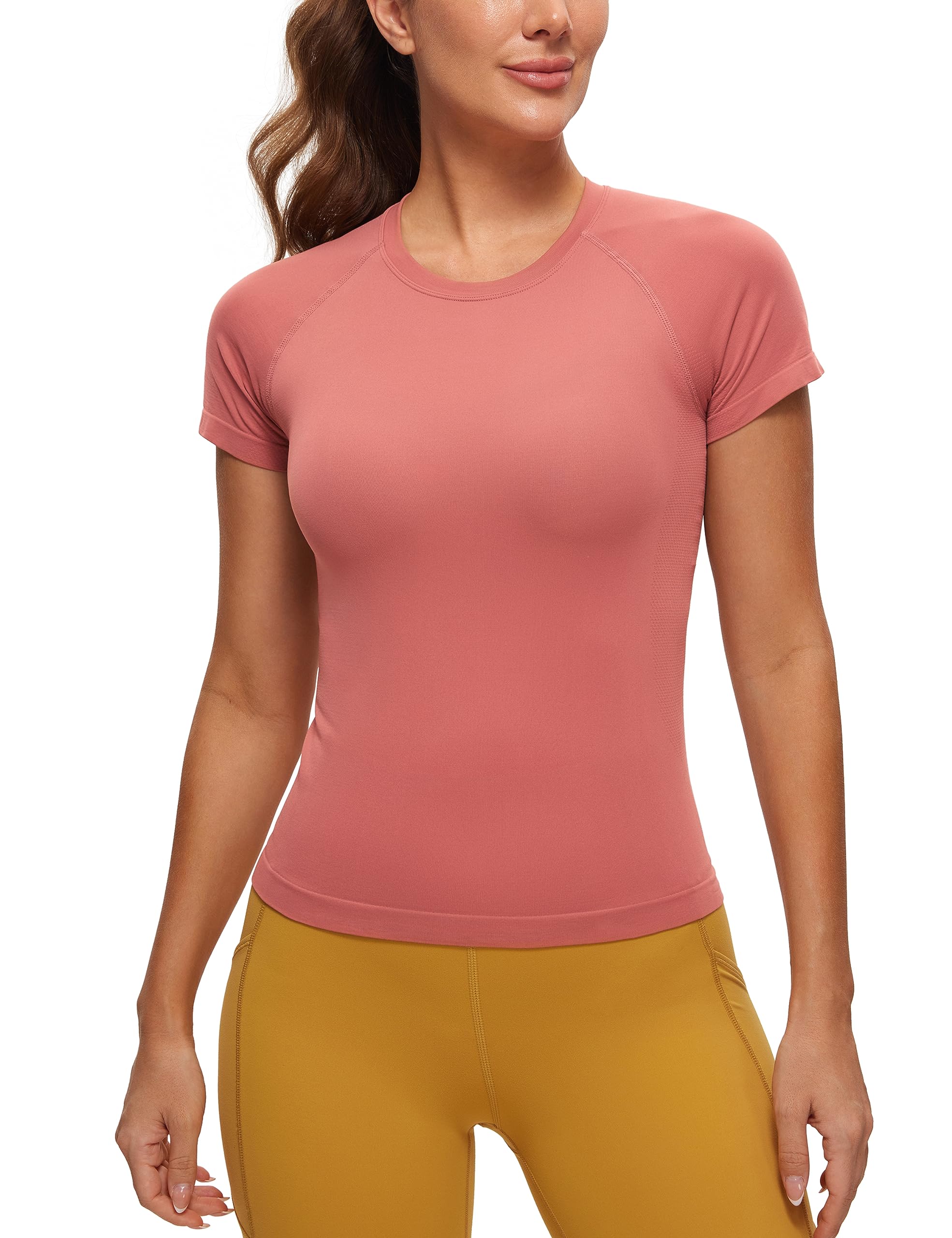 CRZ YOGAWomen's Seamless Workout Tops Breathable Short Sleeve Gym Shirts Running Yoga Athletic T-Shirts