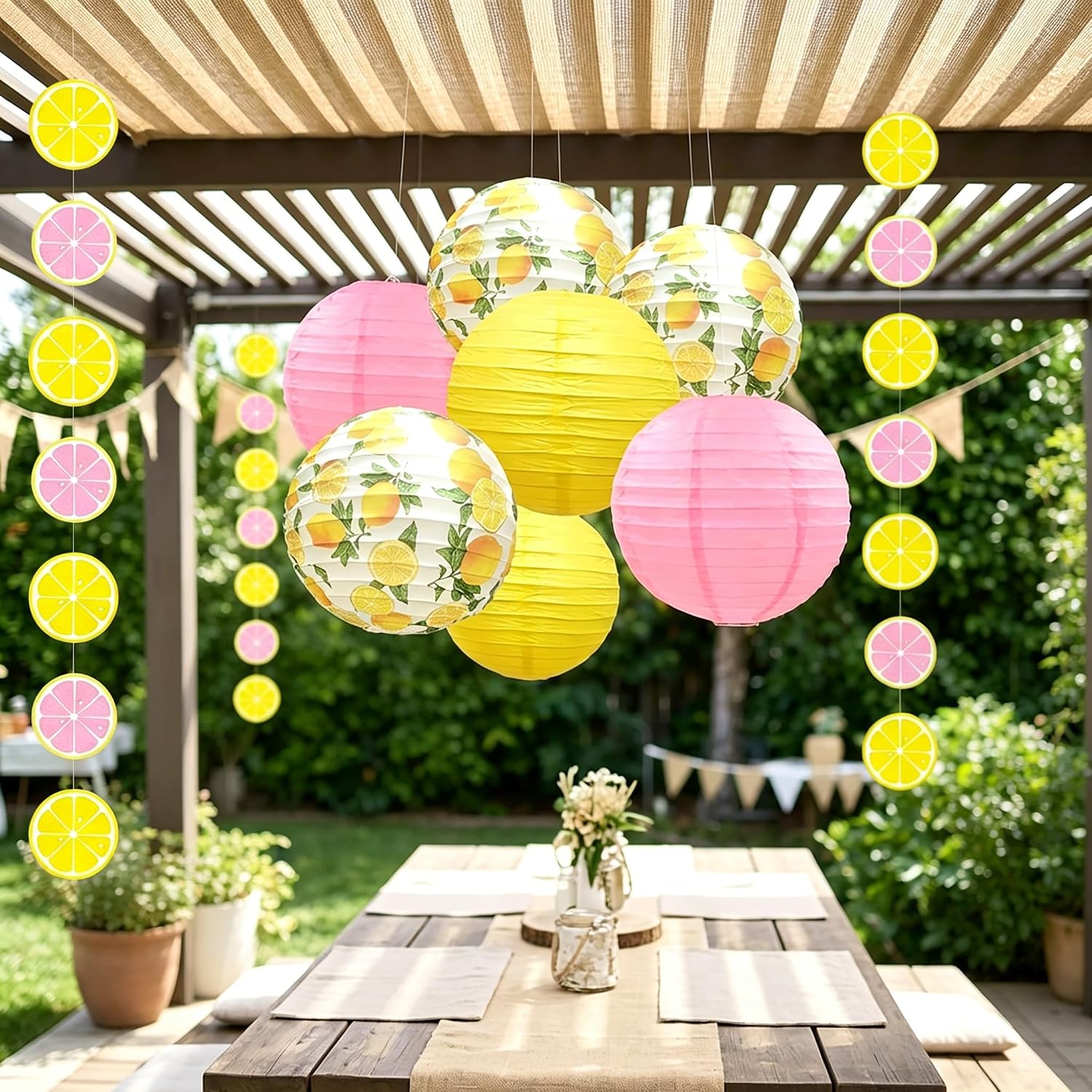 Thirty and Thirsty 10Pcs Pink Yellow Lemon Party Decorations Lemon Paper Lanterns Citrus Lemonade Hanging Lanterns Italian Baby Shower Supplies