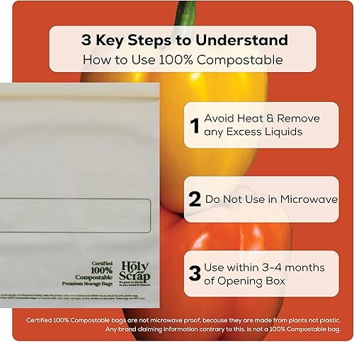Miniatura 4 de HOLY SCRAP! Bolsas de almacenamiento de alimentos 100% compostables, tamaño de un cuarto de galón, paquete de 80 unidades, bolsas resellables con