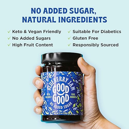 Miniatura 2 de GOOD GOOD Mermelada de arándanos sin azúcar añadida  Jalea apta para dieta cetogénica, baja en carbohidratos, baja en calorías y vegana  apta para