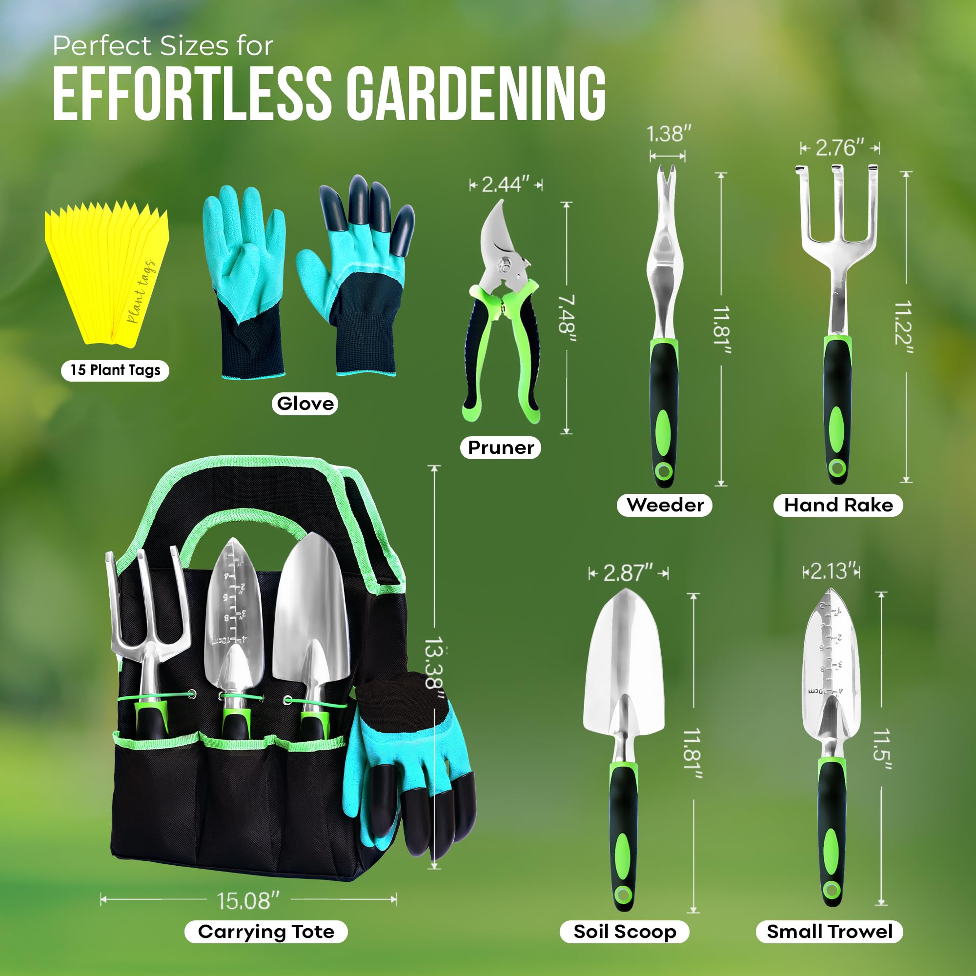 23-Piece Gardening Tool Set with Bag – Heavy-Duty Rust-Proof Hand Tools with Plastic Handles Includes Trowel, Transplanter, Rake, Weeder, Cultivator, Pruner & Gloves for Gardeners