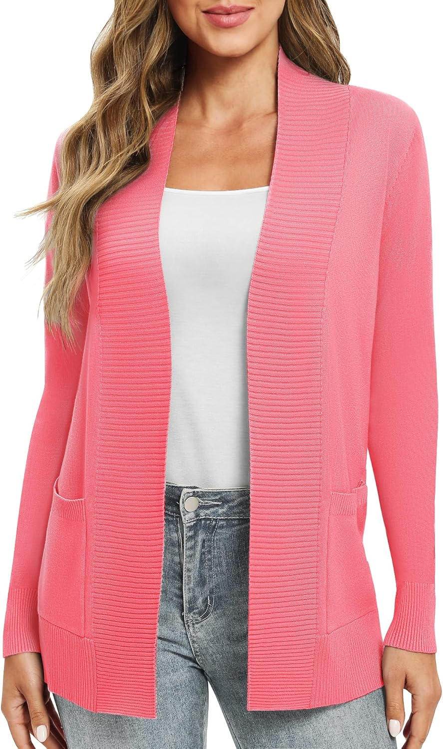 Dames Casual Cardigan Gebreide Open Voorkant Lange Mouw Midden Lengte