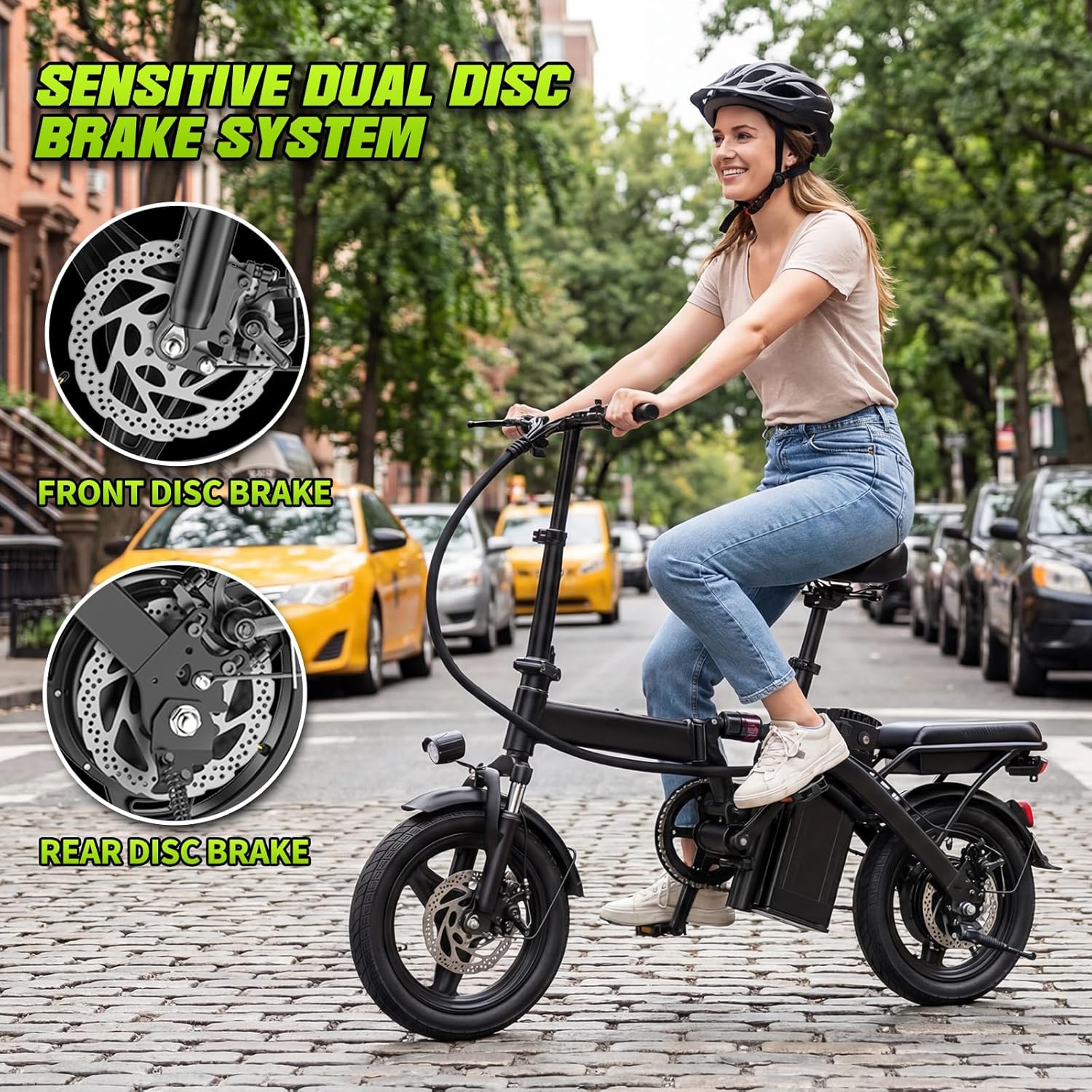Electric Bike for Adults and Teens, 560W Motor 24MPH Compact Commuter Electric Bicycles, 32 Miles Range, 48V 10Ah Battery, 3 Shock Absorbers, 14" Foldable Ebike with Basket, UL 2849 Certified