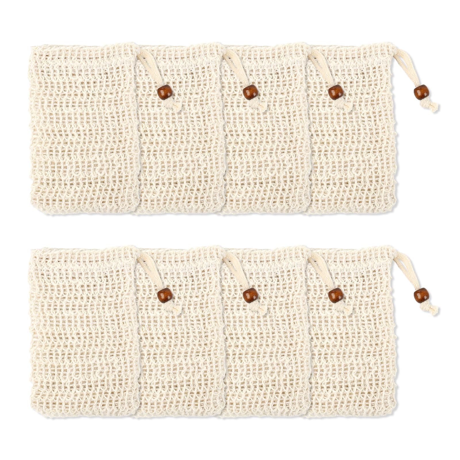 Lot de 8 sachets à savon pour savon solide, en sisal naturel, bio – Avec cordon de serrage pour suspendre, mousse solide et effet exfoliant, idéal pour la douche et les voyages