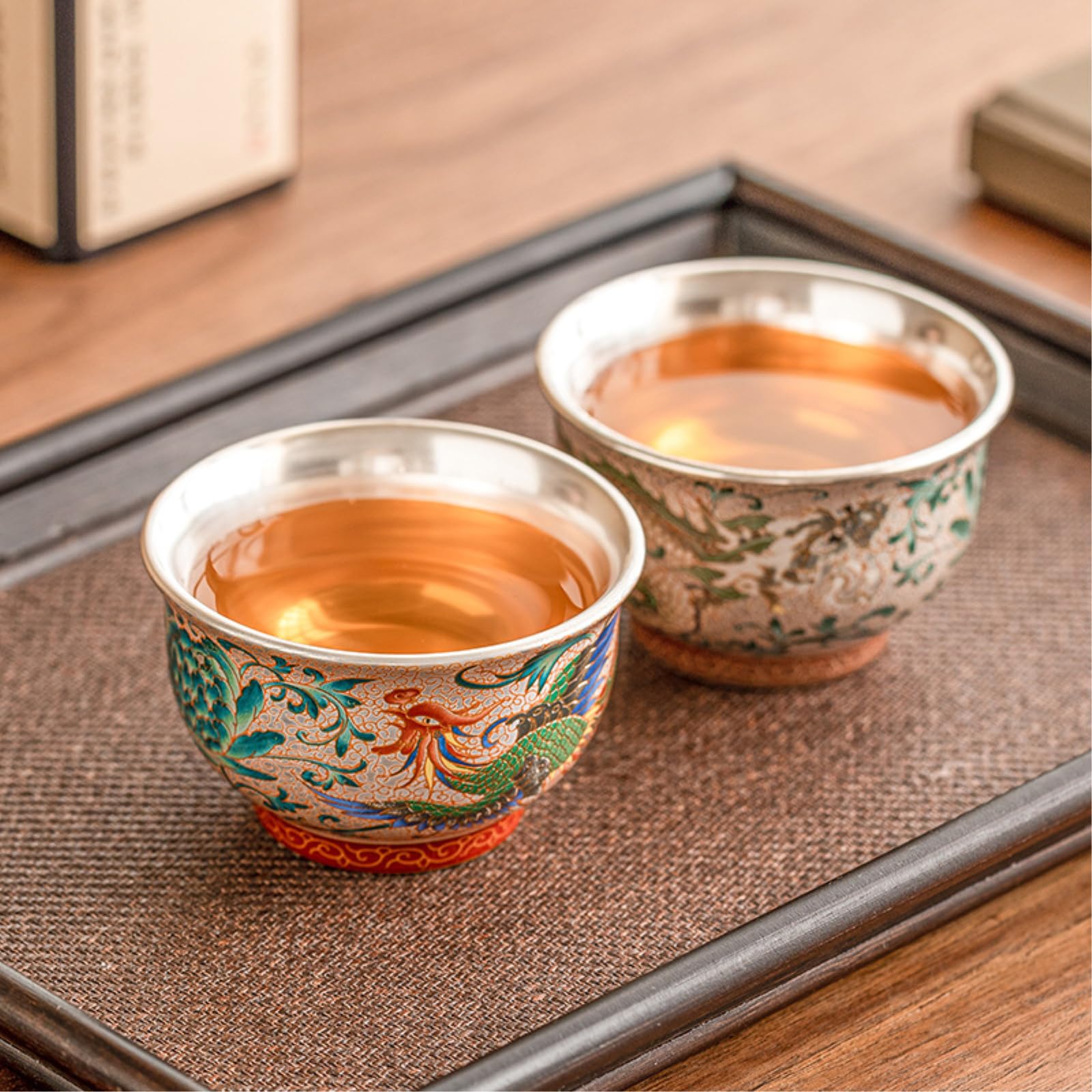140ml/5oz Dragon, Phoenix, Chengxiang, srebrny kubek dla par - Phoenix Master Cup [pudełko] -140 ml