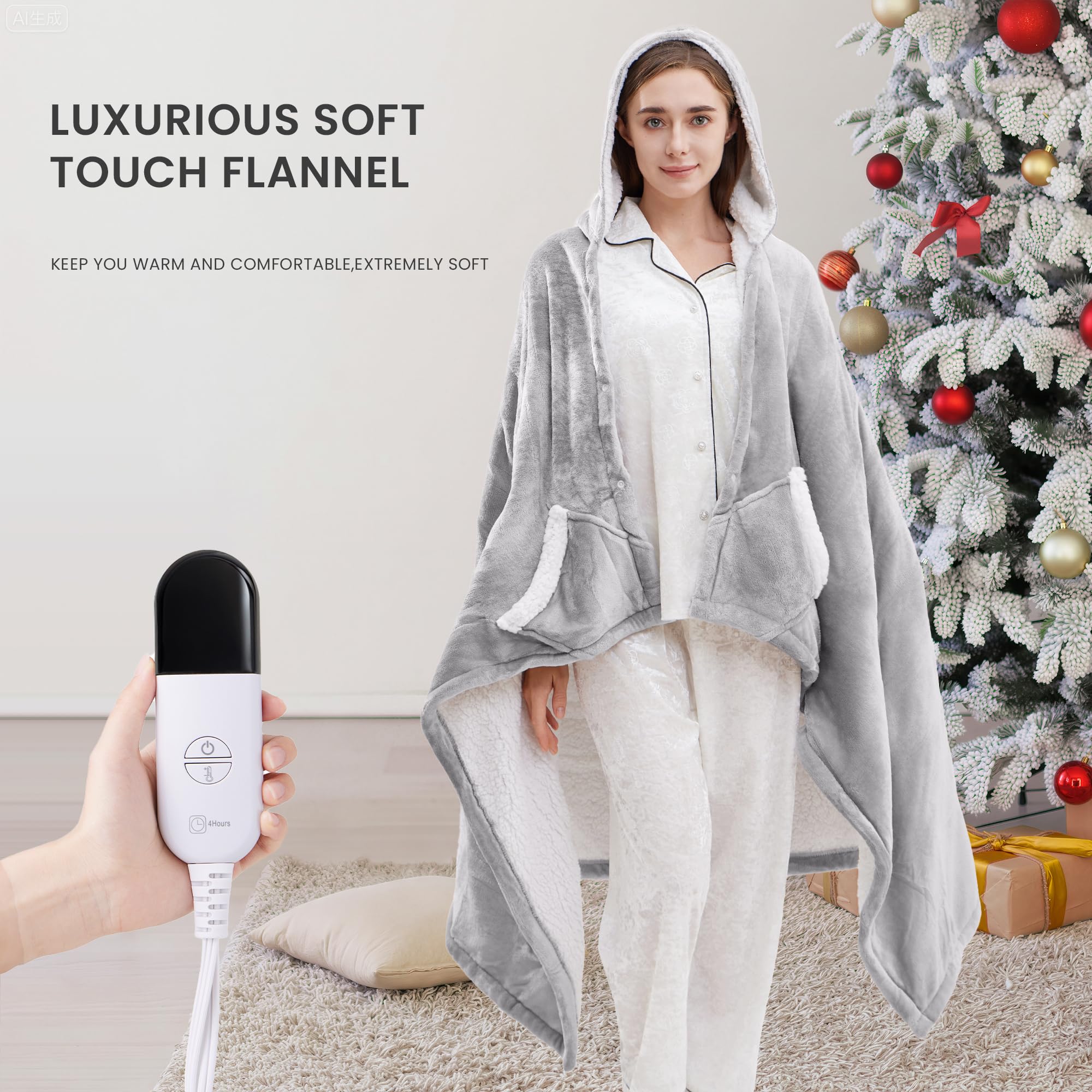 YILOTE Electric Blanket Wearable Throw - Robe with Sleeves and Foot Pockets - 7-Level Heating Auto-Off Blanket for Adults: Light Grey 40*70