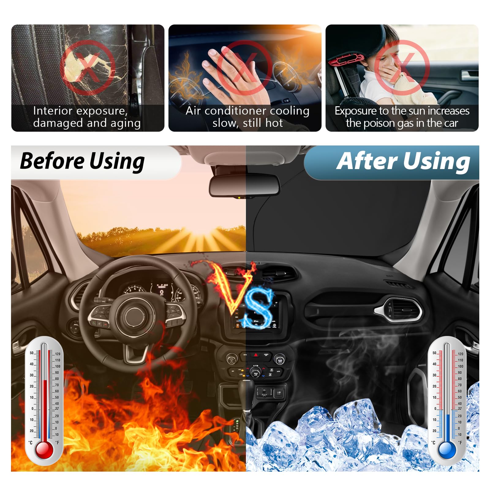 SKTU Parasole Auto compatibile con Jeep Renegade BU 2015-2024 2025 Parasole Auto Parabrezza interno pieghevole con Protezione UV