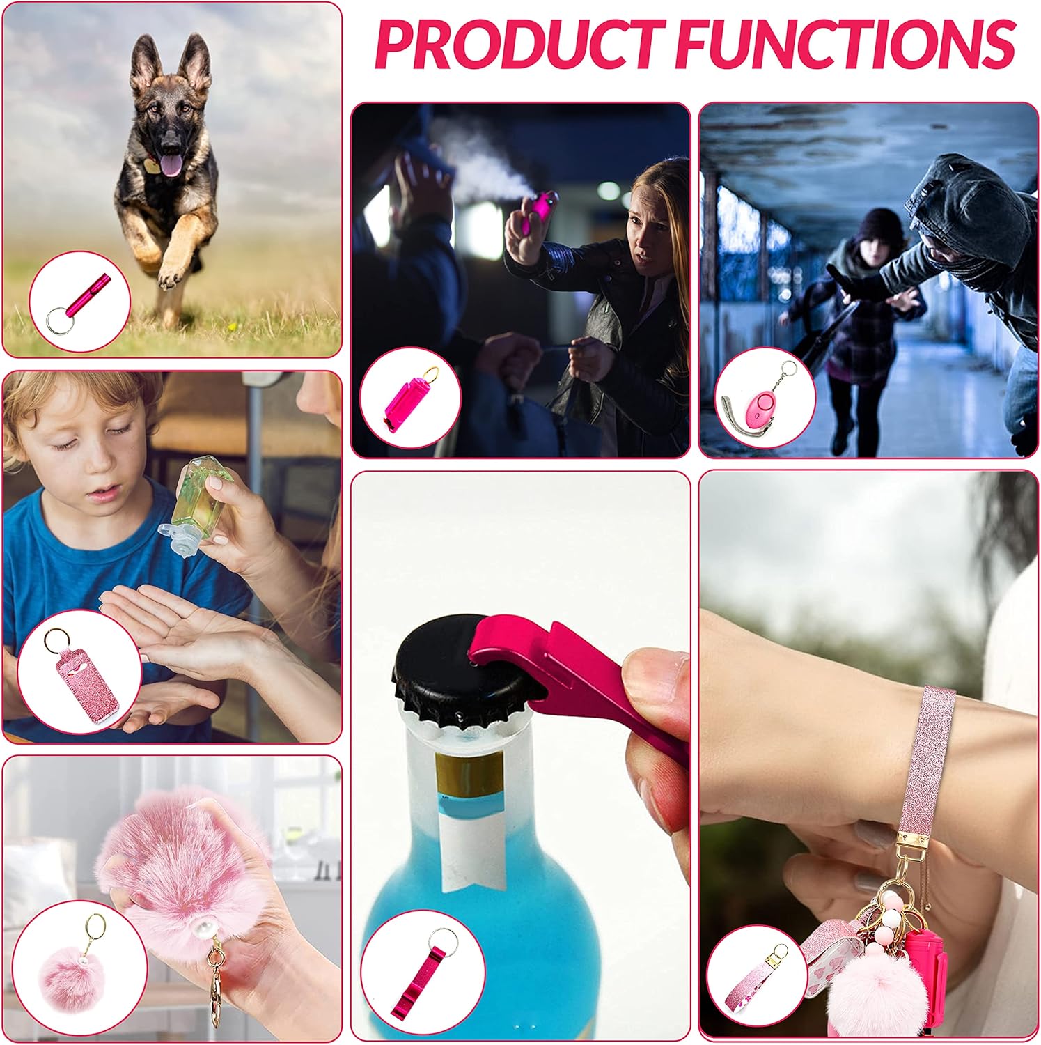 Keychain Set for Women and Girls Includes Beaded Wristlet, Pom Pom, Credit Card Puller and Personal Alarm - Image 5