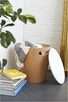 Amazon｜umbra WOODROW 収納スツール ホワイト/ナチュラル 持ち手付き