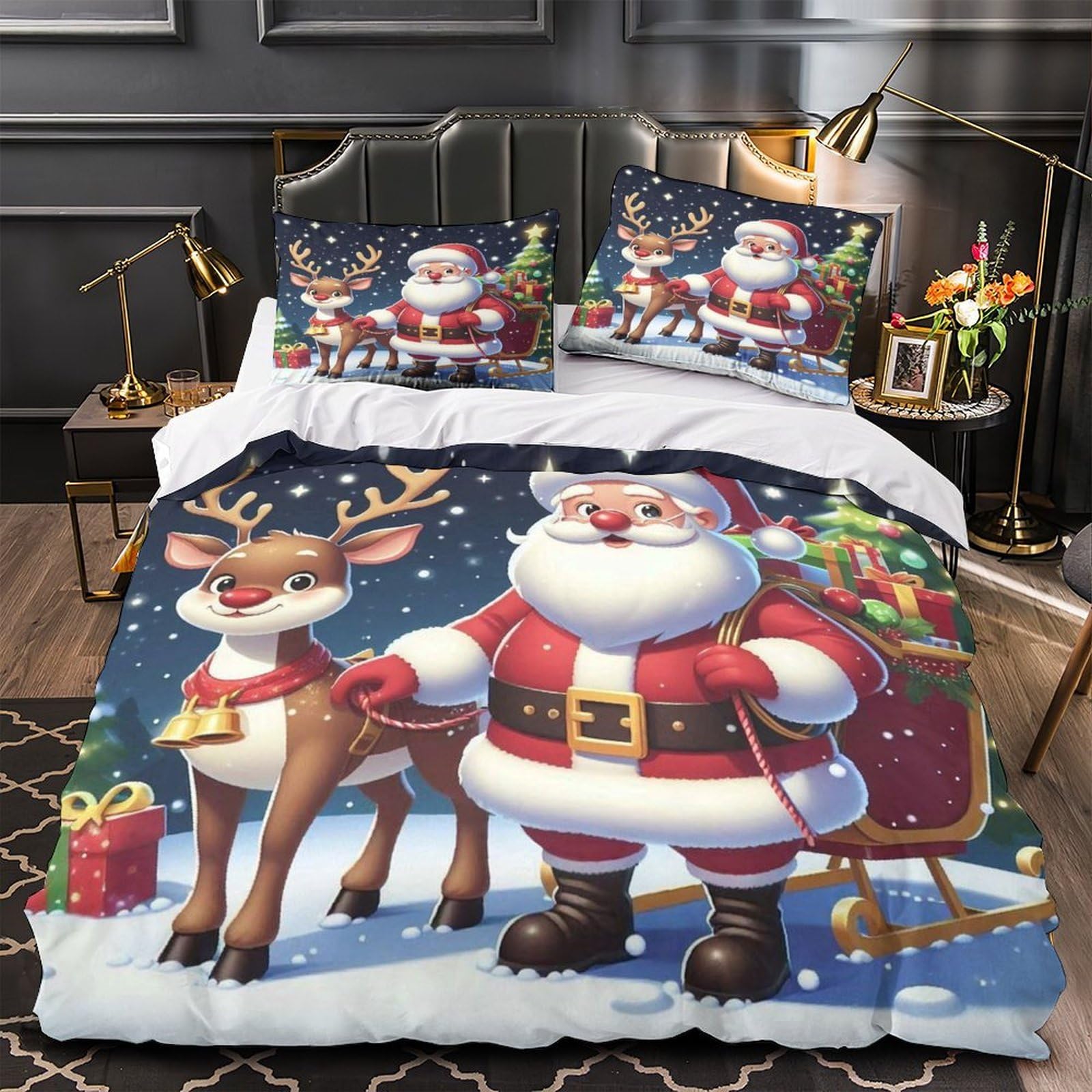 Housse de couette Noël hypoallergénique parure de lit imprimé 3D microfibre résistante