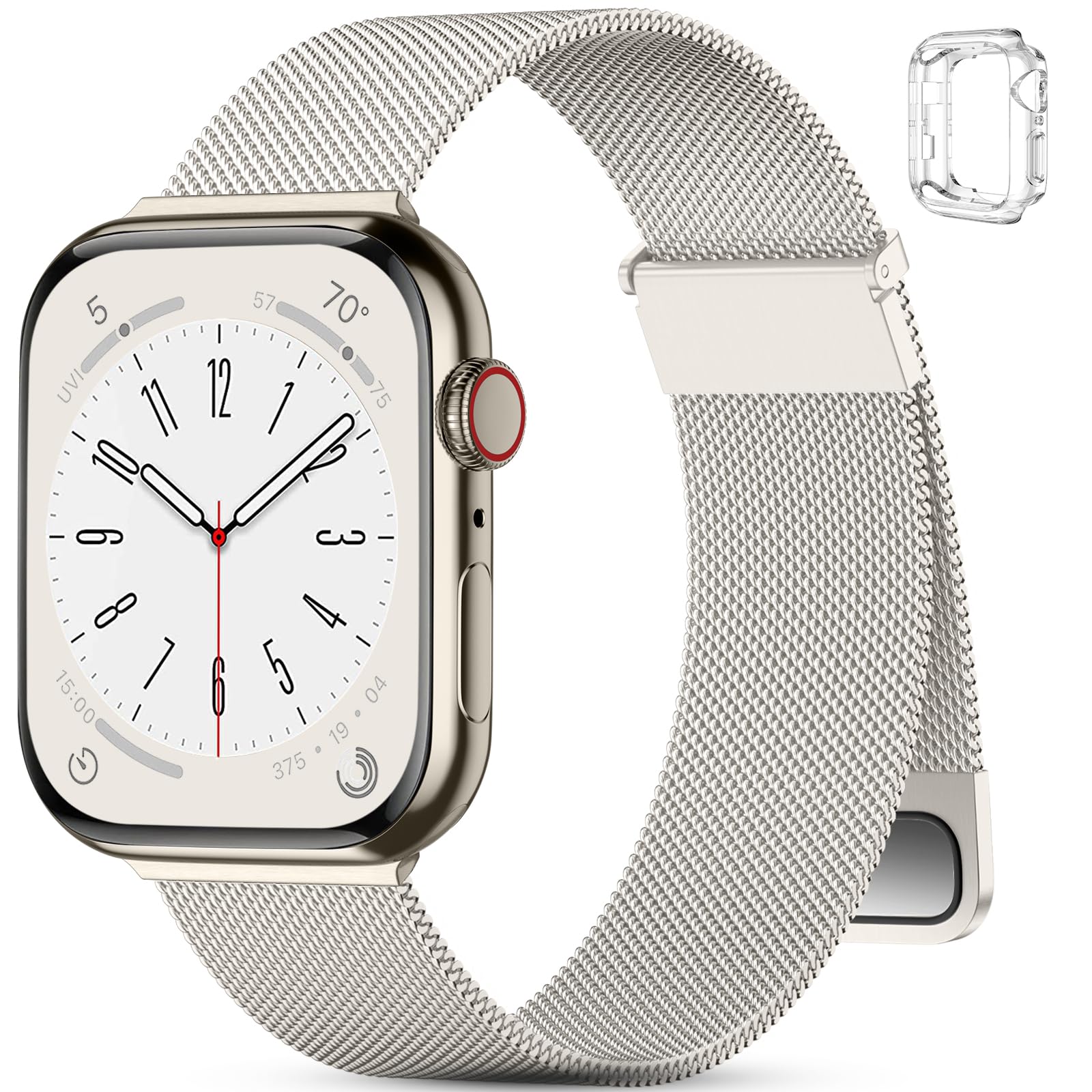 PIOWNNStrap Compatible with Apple Watch Strap 40mm 41mm 38mm Women Men, Metal Double Magnetic Stainless Steel Replacement Straps for Apple iWatch SE SE 2 Series 9 8 7 6 5 4 3 2 1, Starlight