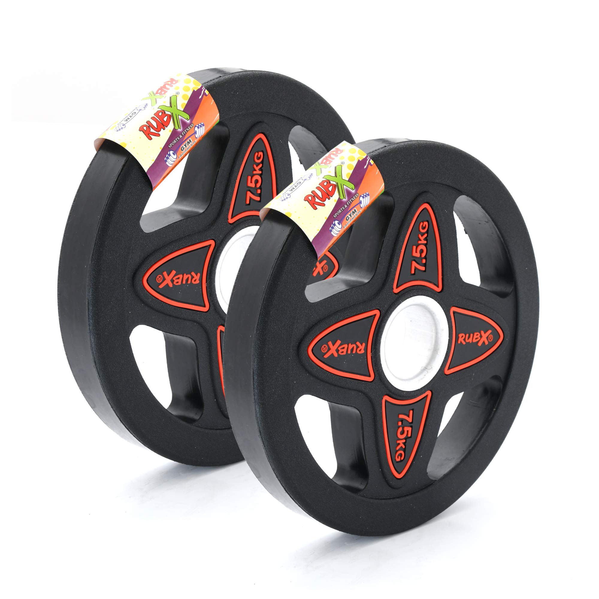 RUBX Rubber Coated Solid Weight Plate|50 MM Olympic Weight Or 31 MM home gym Weight|Sold In Pair (50 MM Olympic Weight Plate, 7.5 Kg x 2pc (Total = 15 kg))