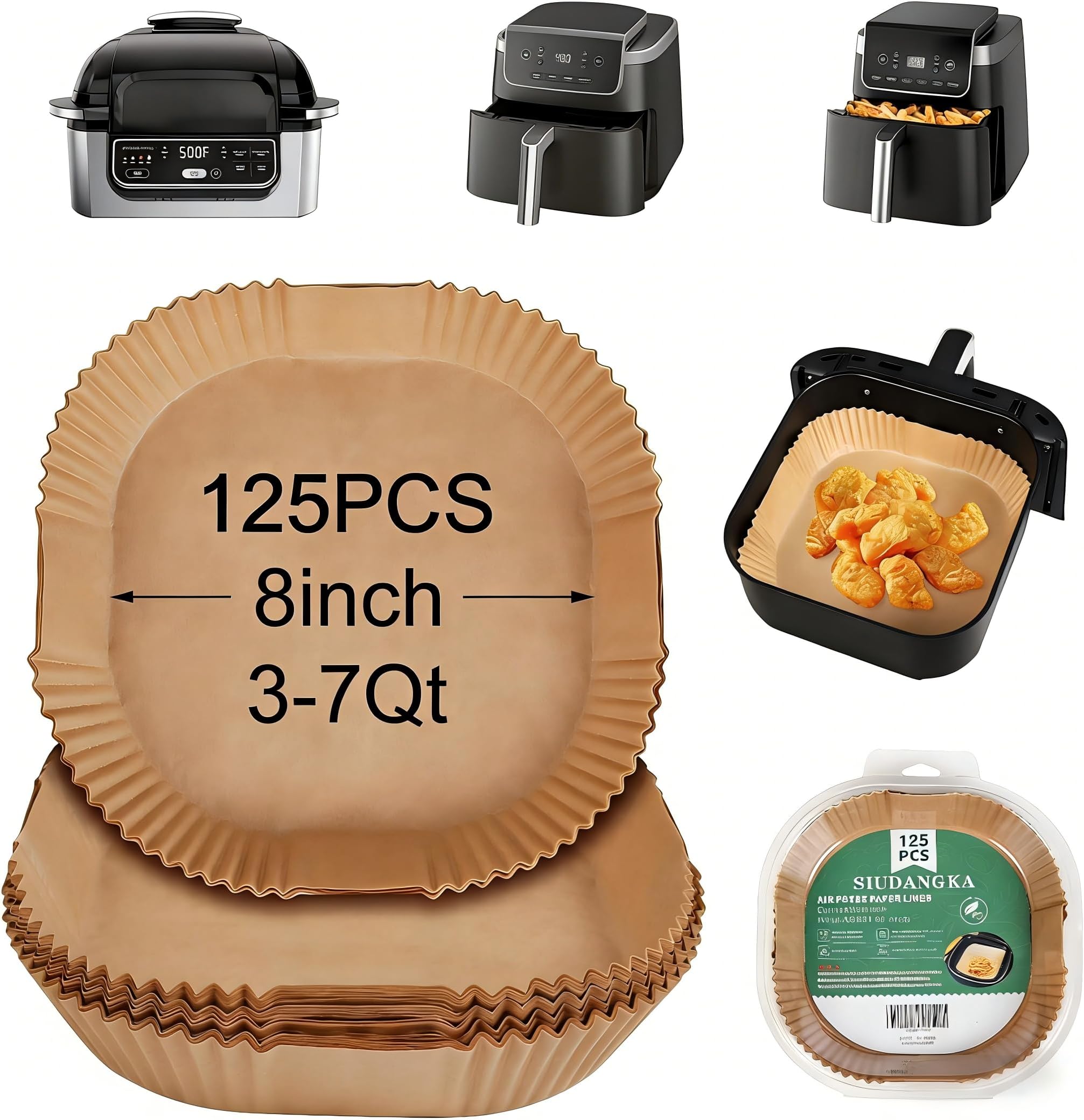 SIUDANGKA Air Fryer Disposable Paper Liner, 100 Pcs Non-Stick Parchment Paper Pads, Compatible with Ninja AG301 Air Fryer