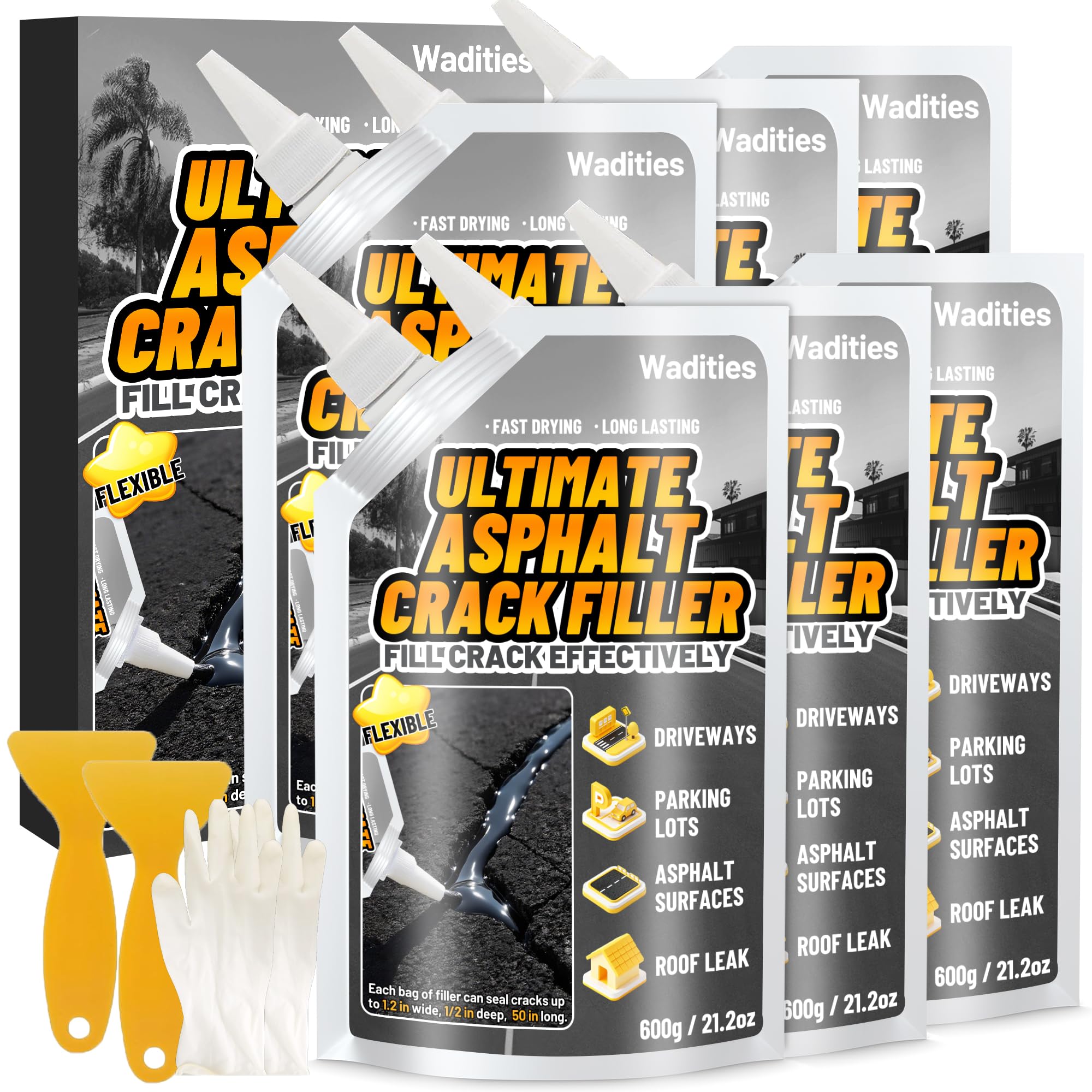 Asphalt Crack Filler, 8LB High Elasticity Cement Crack Filler, Self Leveling Waterproof Repair Sealant for Driveway, Walkway, Blacktop Concrete Joint, Outdoor Quick Drying Sealer - Black